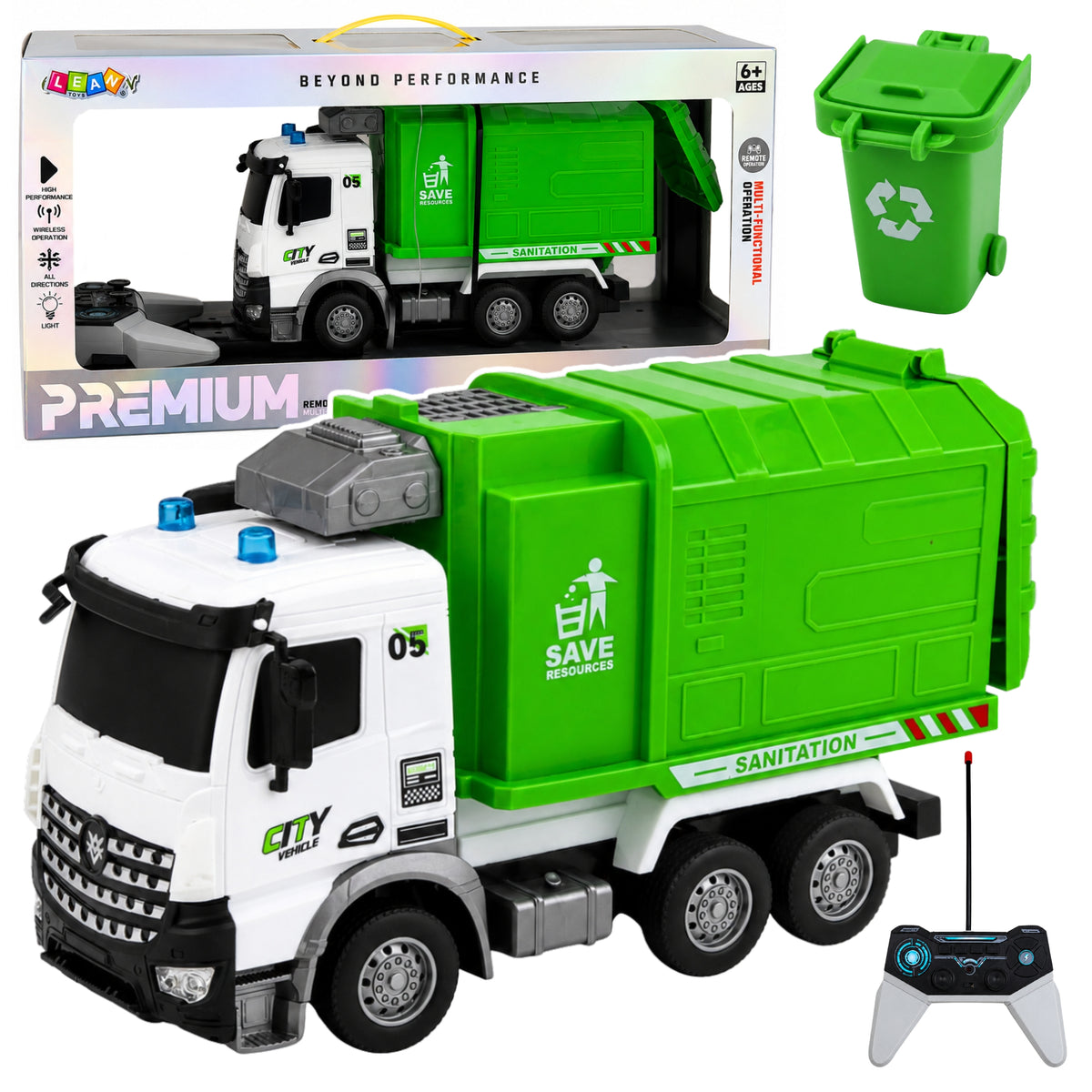 Luci per contenitori Rc per camion della spazzatura telecomandati per veicoli comunali 1:14