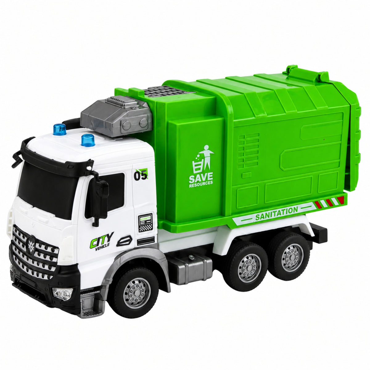 Luci per contenitori Rc per camion della spazzatura telecomandati per veicoli comunali 1:14