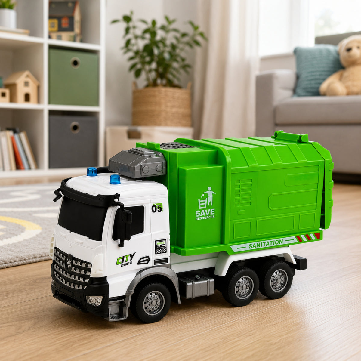 Luci per contenitori Rc per camion della spazzatura telecomandati per veicoli comunali 1:14