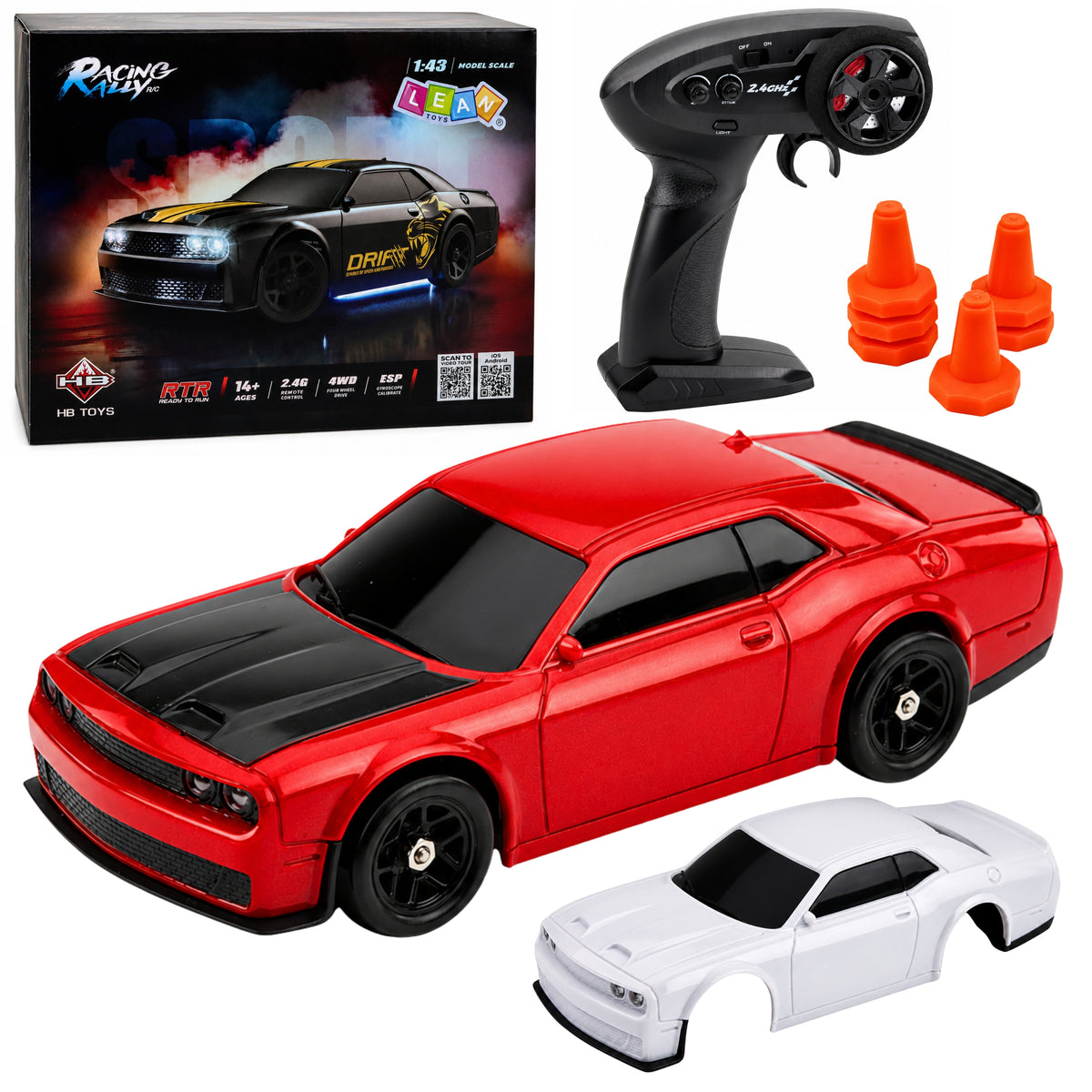 Rc Drift Sports Car Interchangeable Body Wheels 4wd Red 1:43