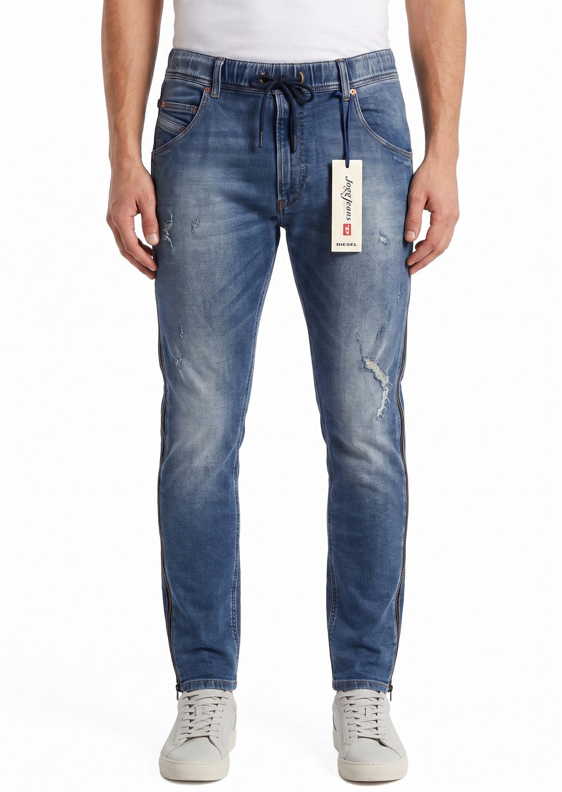 Diesel Krooley-ne 084tz Herr Jeansblå Morrhår Faded Distress Slim Jogg