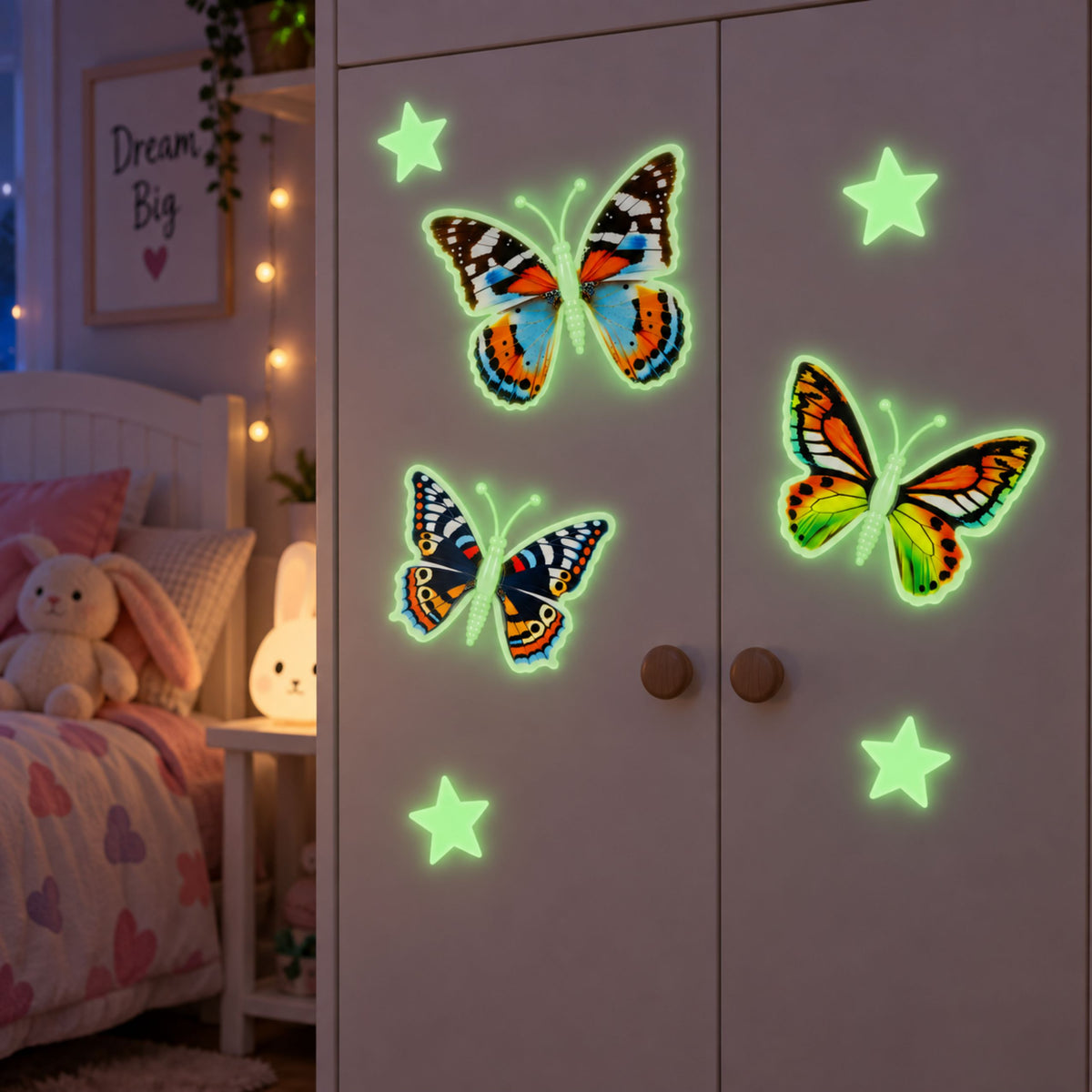 Fluorescent Butterflies Glow In The Dark Stars Wall Stickers