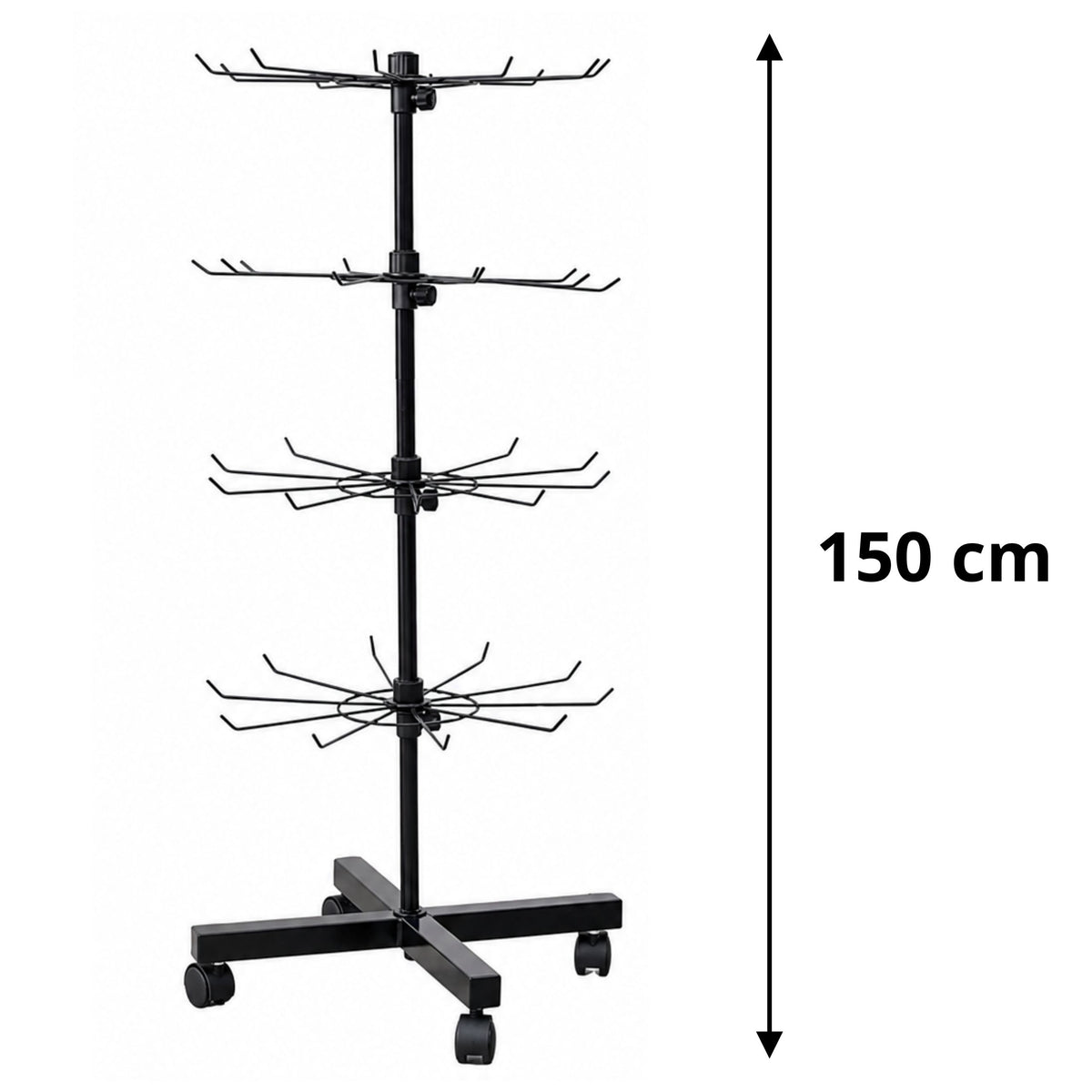 Draaibare Displayplankhanger 4-laags Op Wielen Zwart 40x150cm