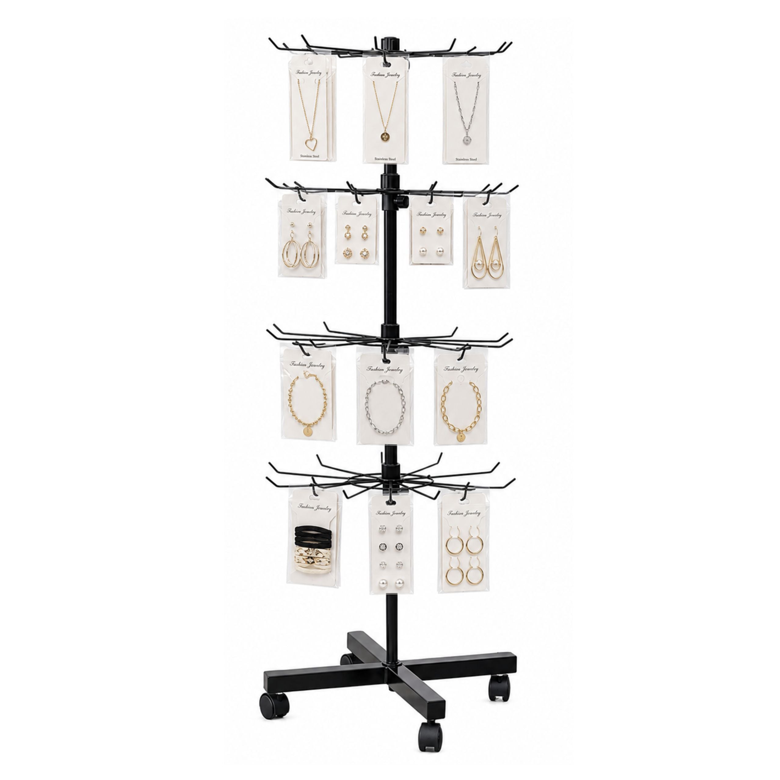 Rotating Display Shelf Hanger 4-tier On Wheels Black 40x150cm