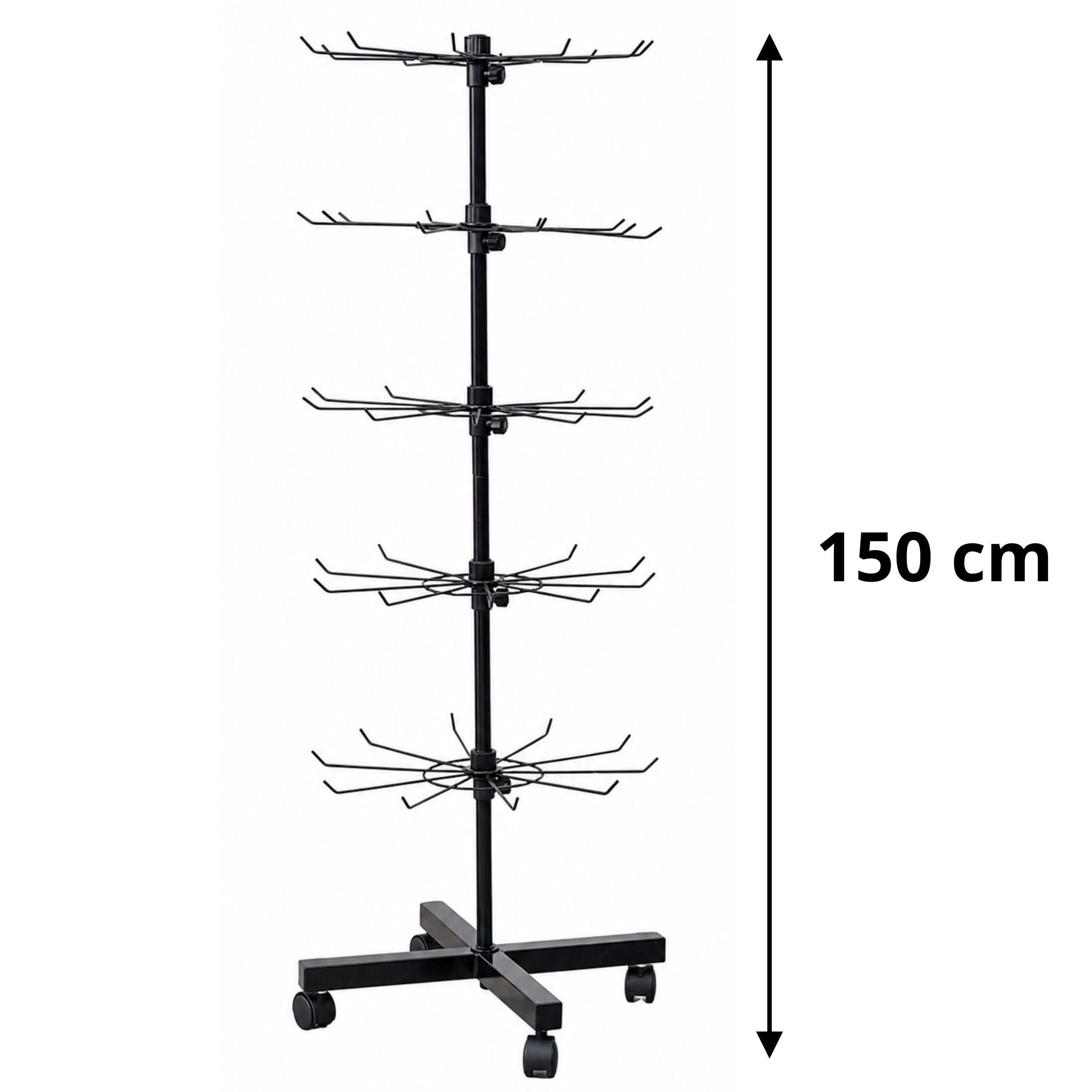Rotating Display Shelf Hanger 5-tier On Wheels Black 40x150cm