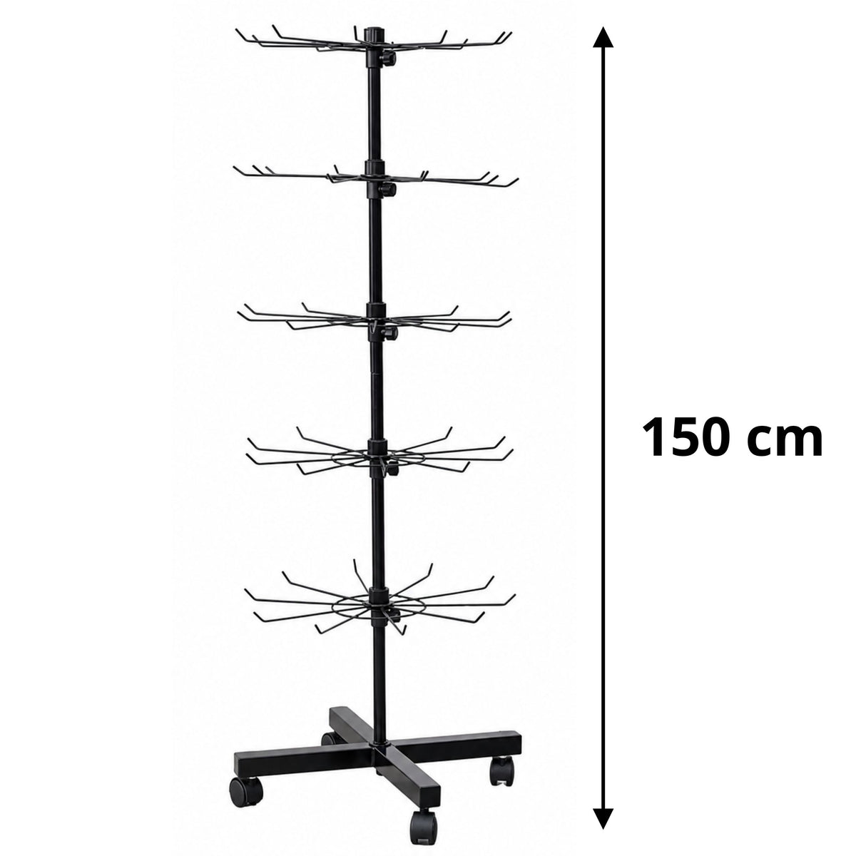 Draaibare Displayplankhanger 5-laags Op Wielen Zwart 40x150cm