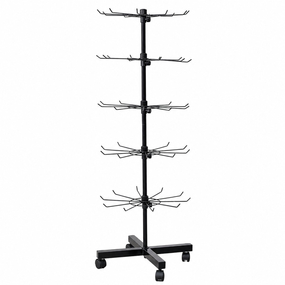 Forgó polcos akasztó 5 szintes kerekeken fekete 40x150 cm