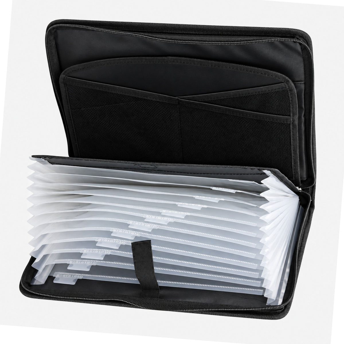 Document Organizer Folder With Compartments Pockets Zipper A4 Black