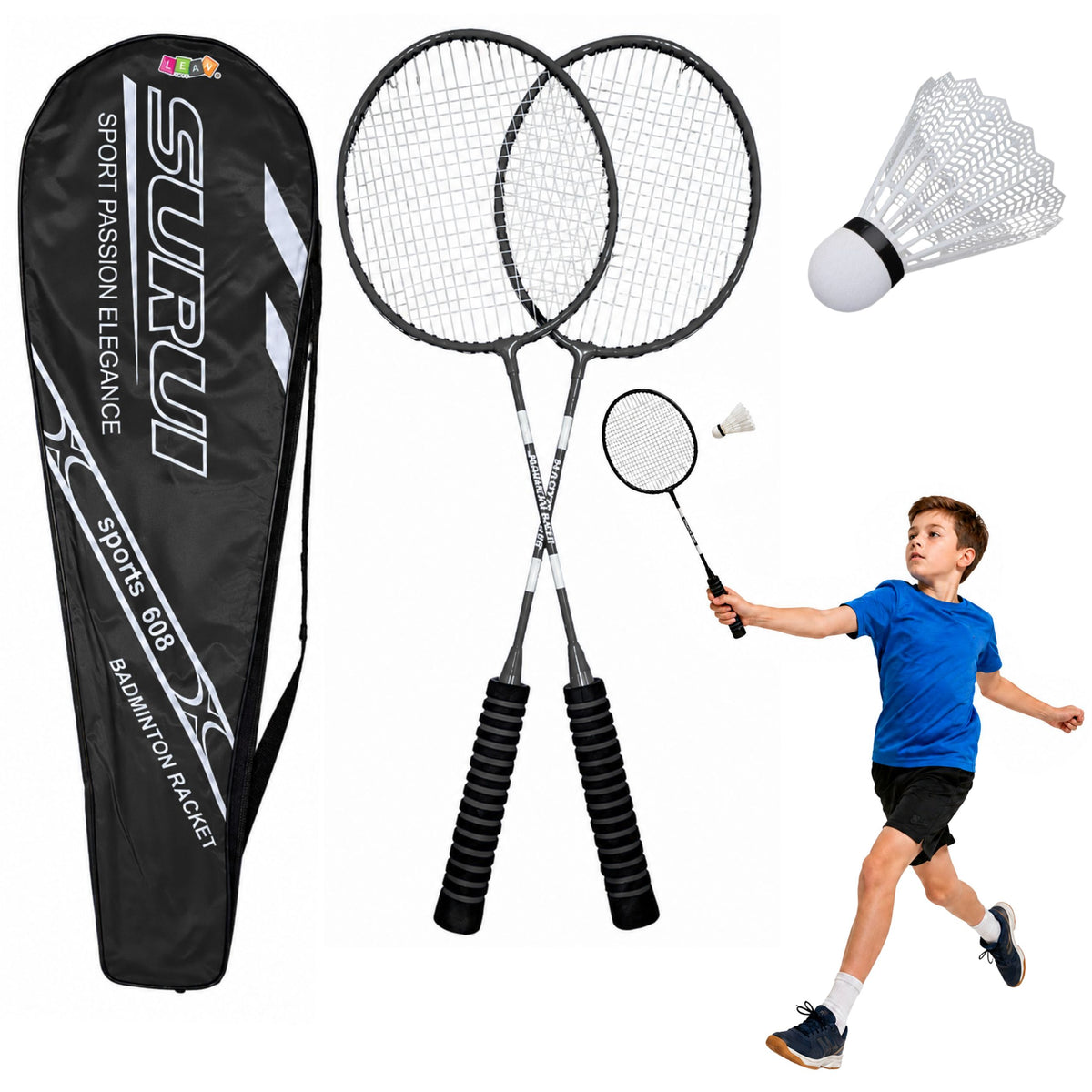 Badminton Set Rackets Shuttlecock Cover Black