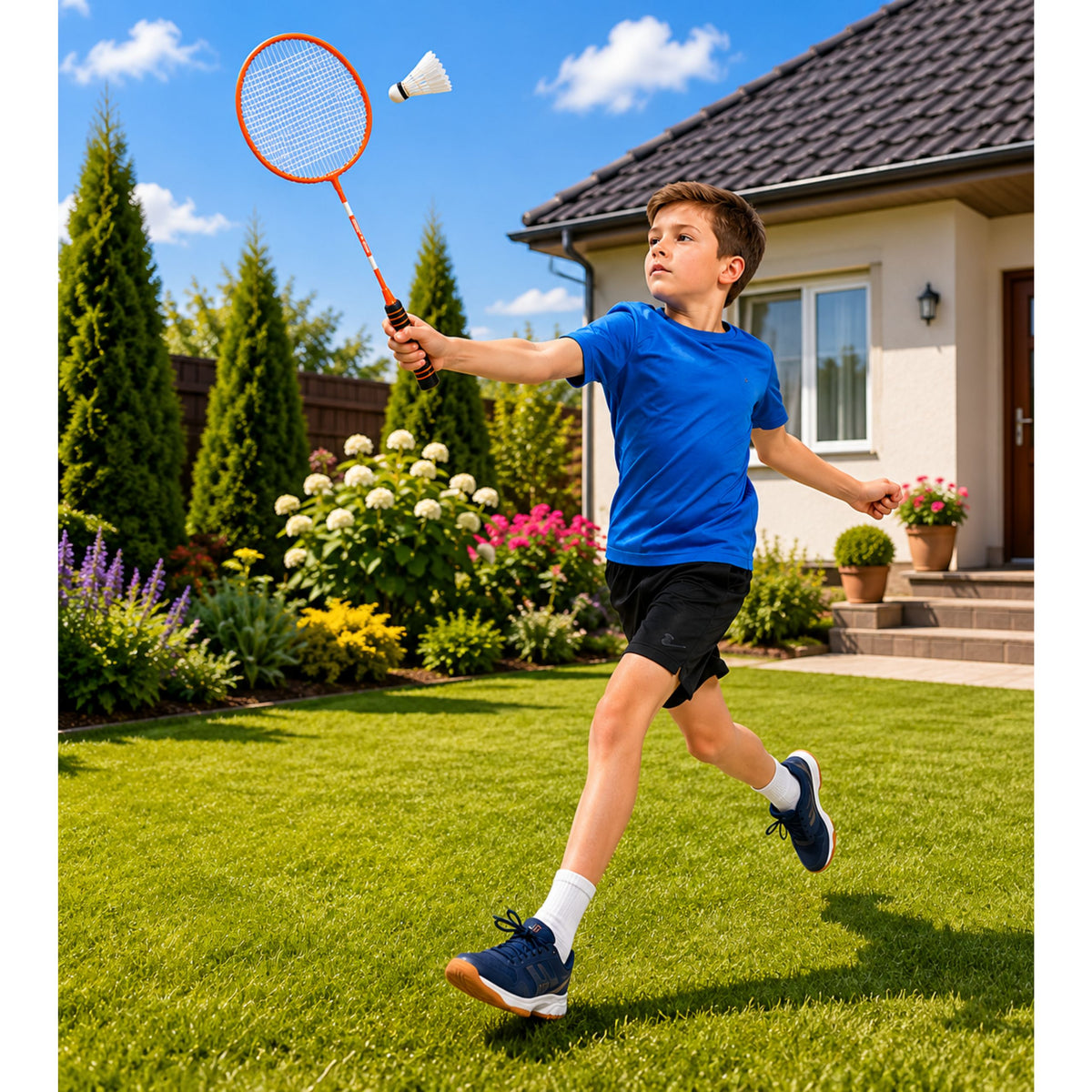Set Badminton 3 Rachete Volane Carcasa Portocalie