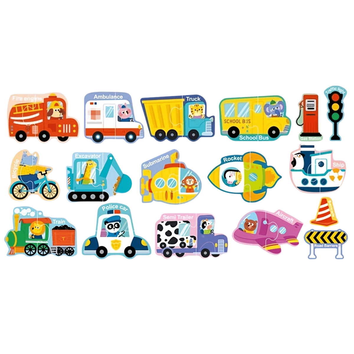 Magnetic Puzzle Vehicles Learning Means Of Transport Set 30 Pcs.