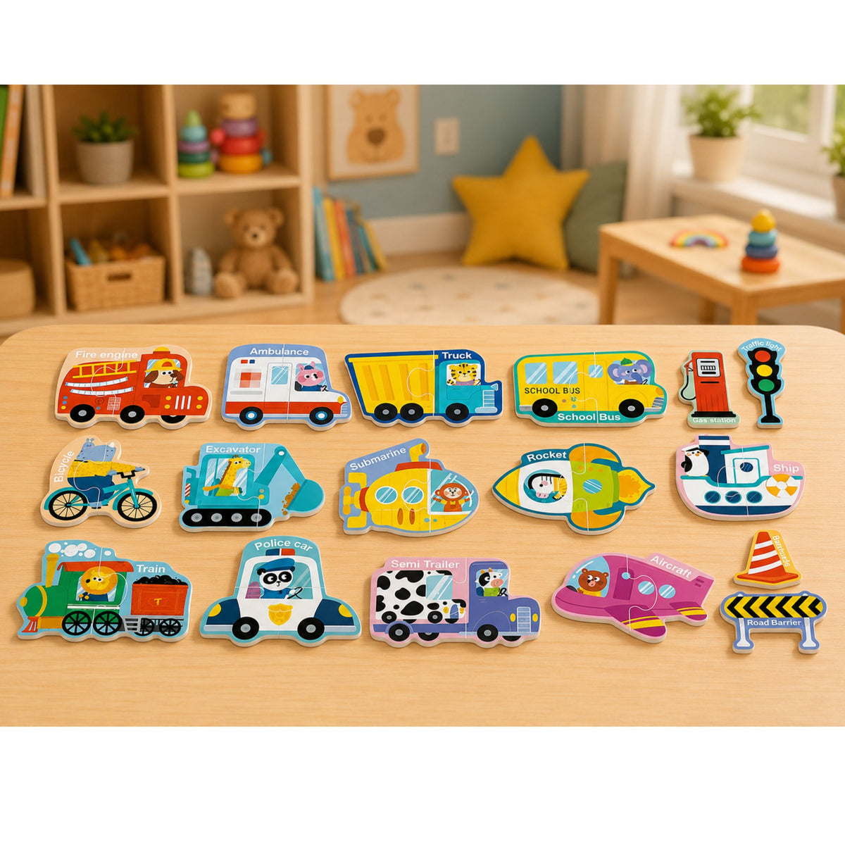 Magnetic Puzzle Vehicles Learning Means Of Transport Set 30 Pcs.