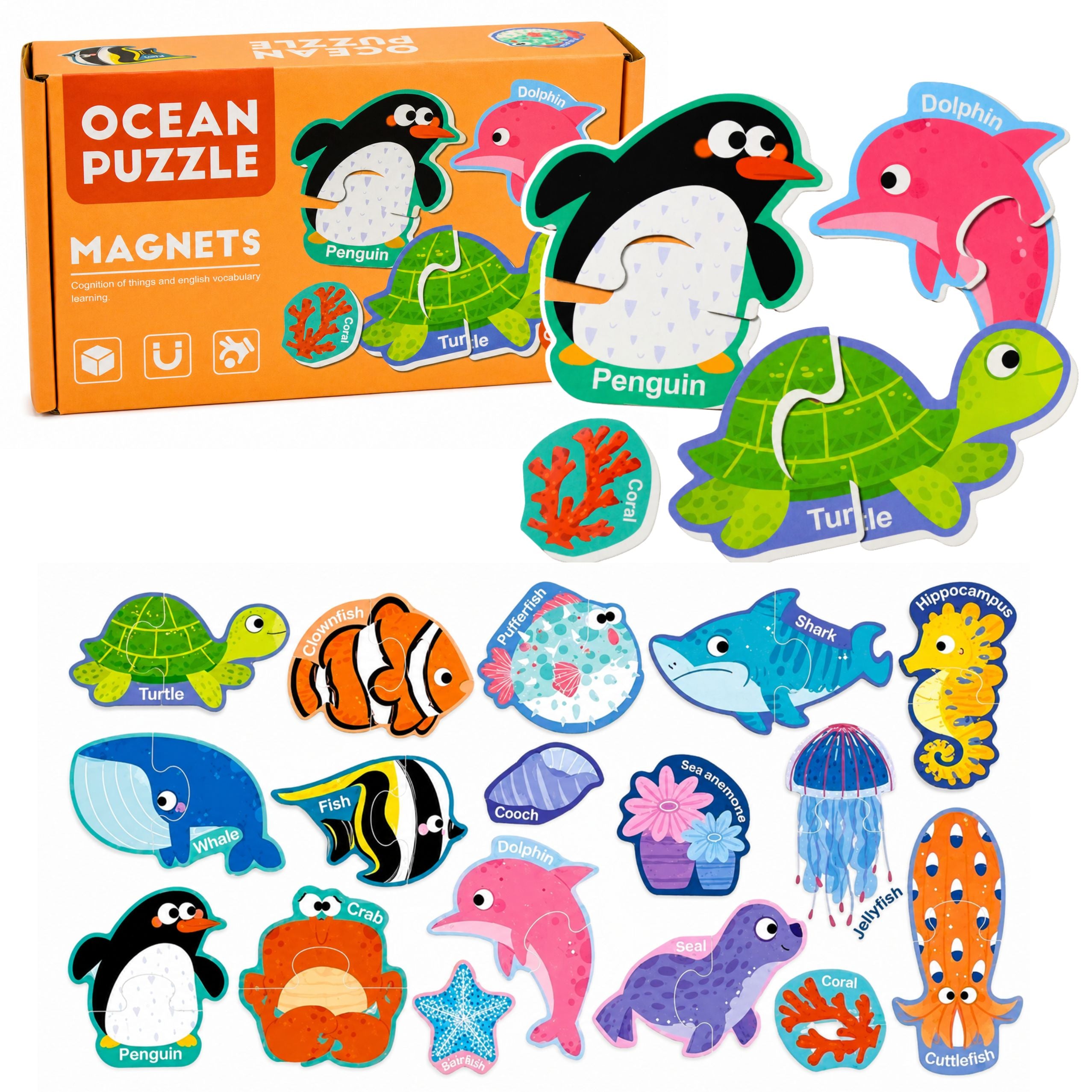 Magnetic Puzzle Sea Animals Fridge Magnets Educational 30 Pcs.