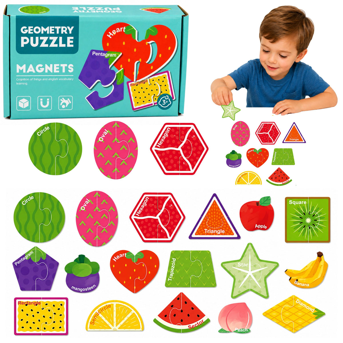 Magnet Pussel Lärande Frukt Magneter För Tavlor Och Kylskåp 30 bitar.