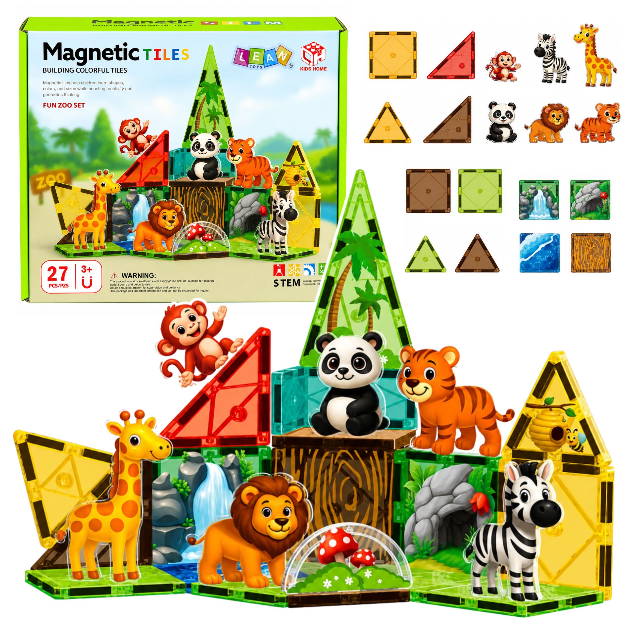 Magnetic Construction Blocks Wild Animals Jungle Zoo 27 Pcs.