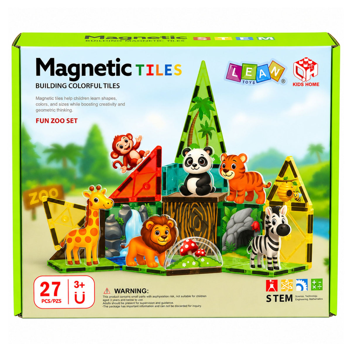 Magnetic Construction Blocks Wild Animals Jungle Zoo 27 Pcs.