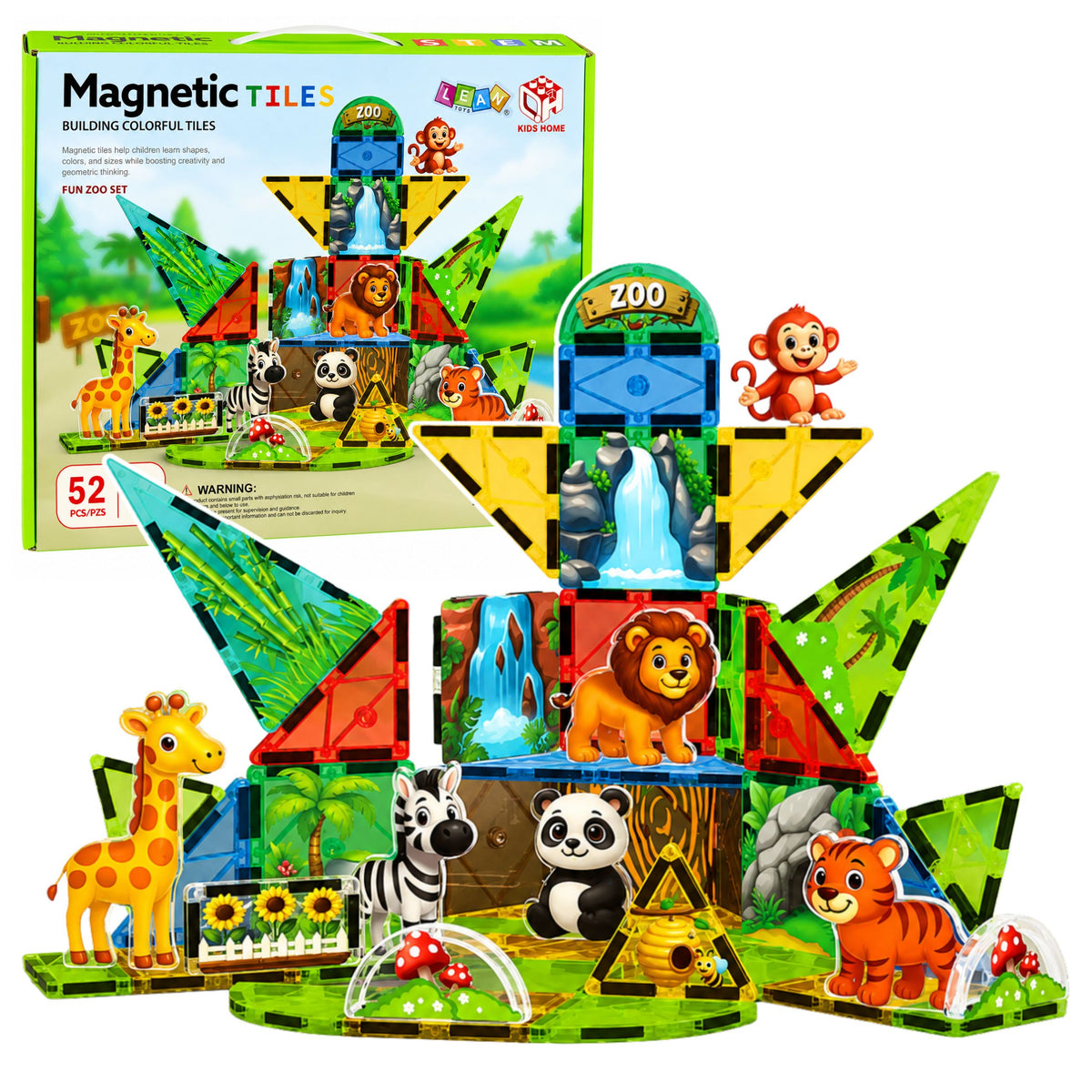 Magnetic Construction Blocks Wild Animals Jungle Zoo 52 Pcs.