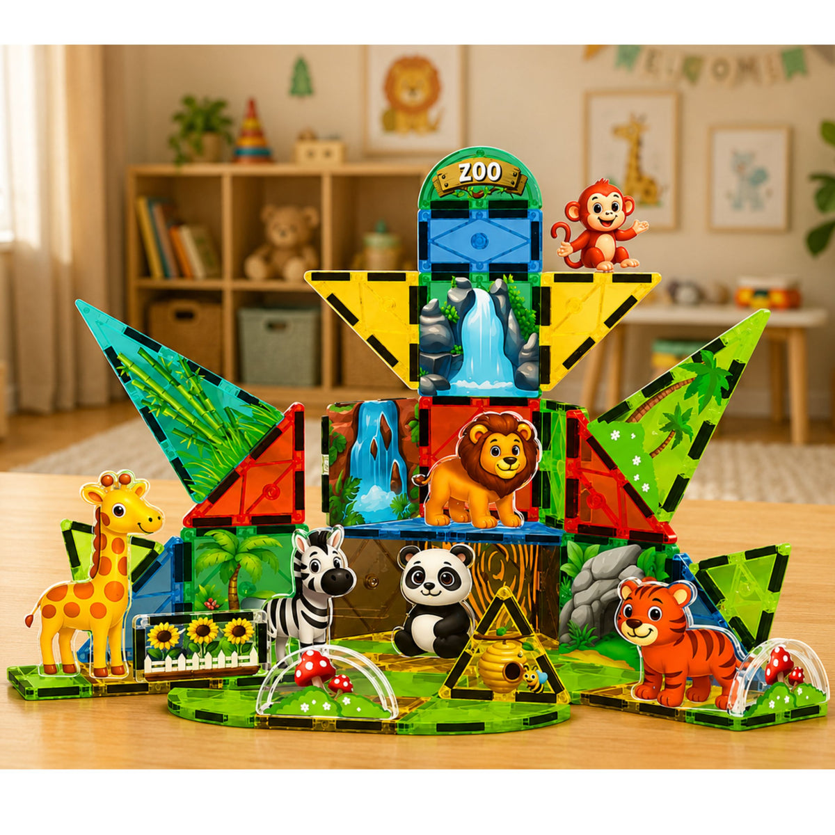 Magnetic Construction Blocks Wild Animals Jungle Zoo 52 Pcs.