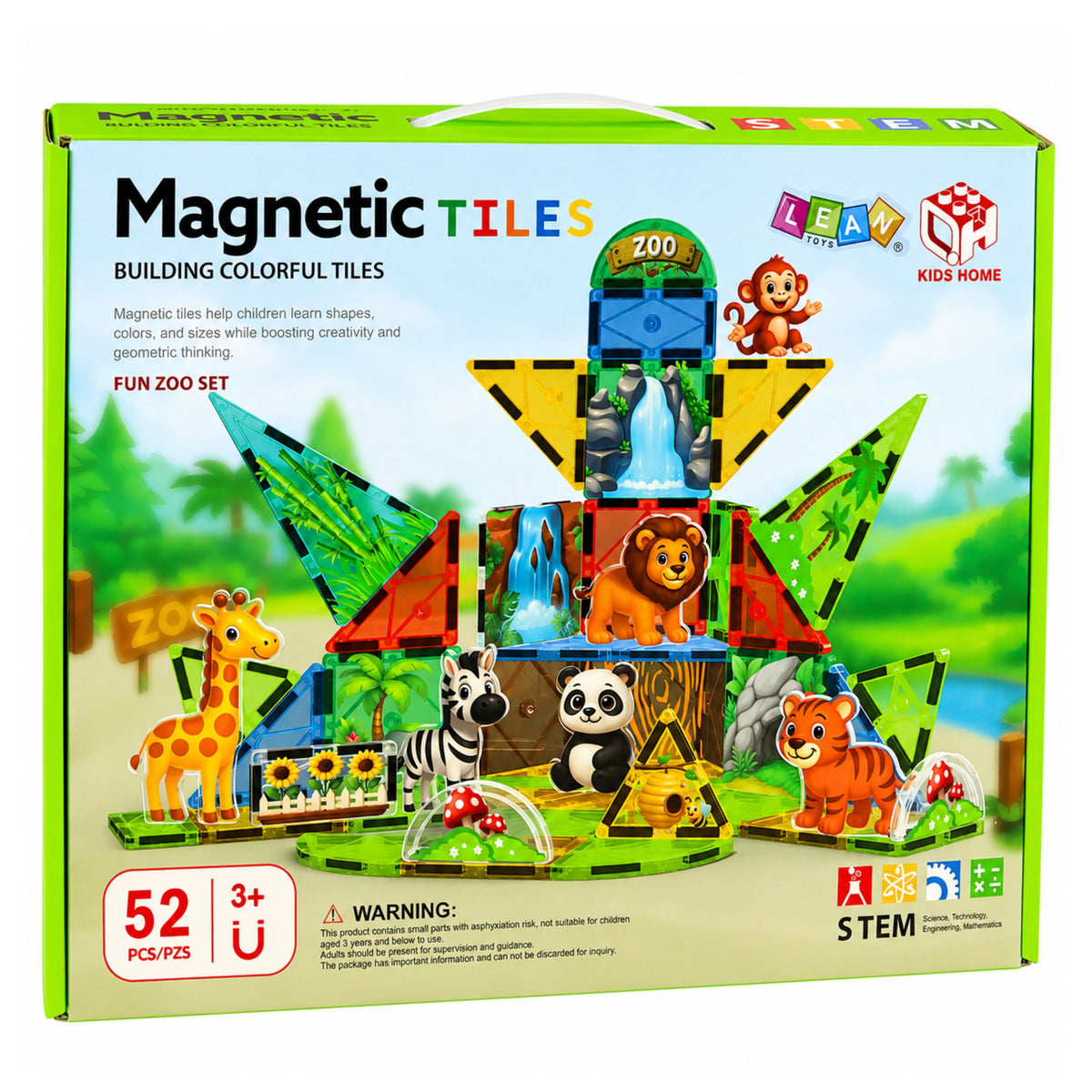 Magnetic Construction Blocks Wild Animals Jungle Zoo 52 Pcs.