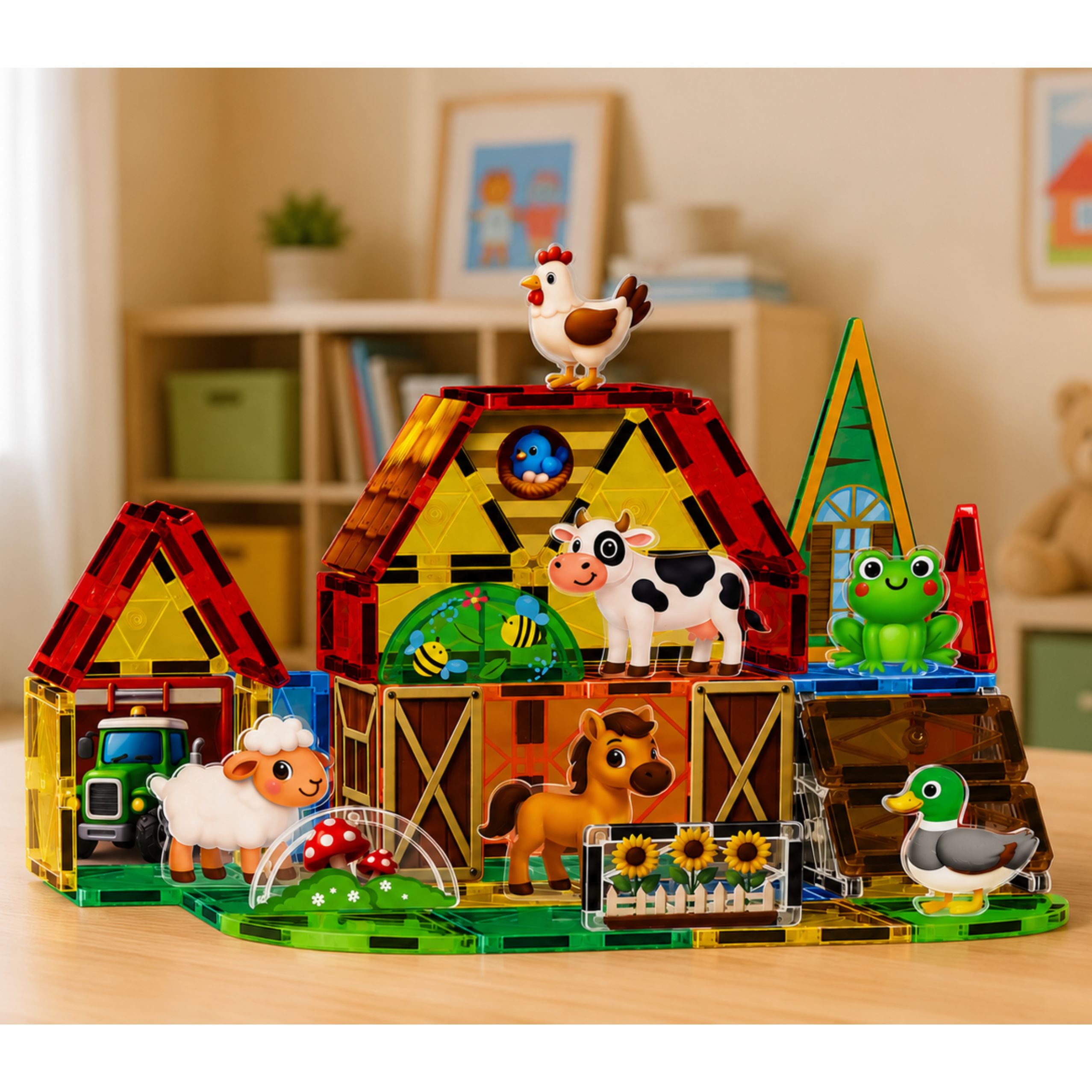 Magnetic Construction Blocks Domestic Animals Farm 54 Pcs.