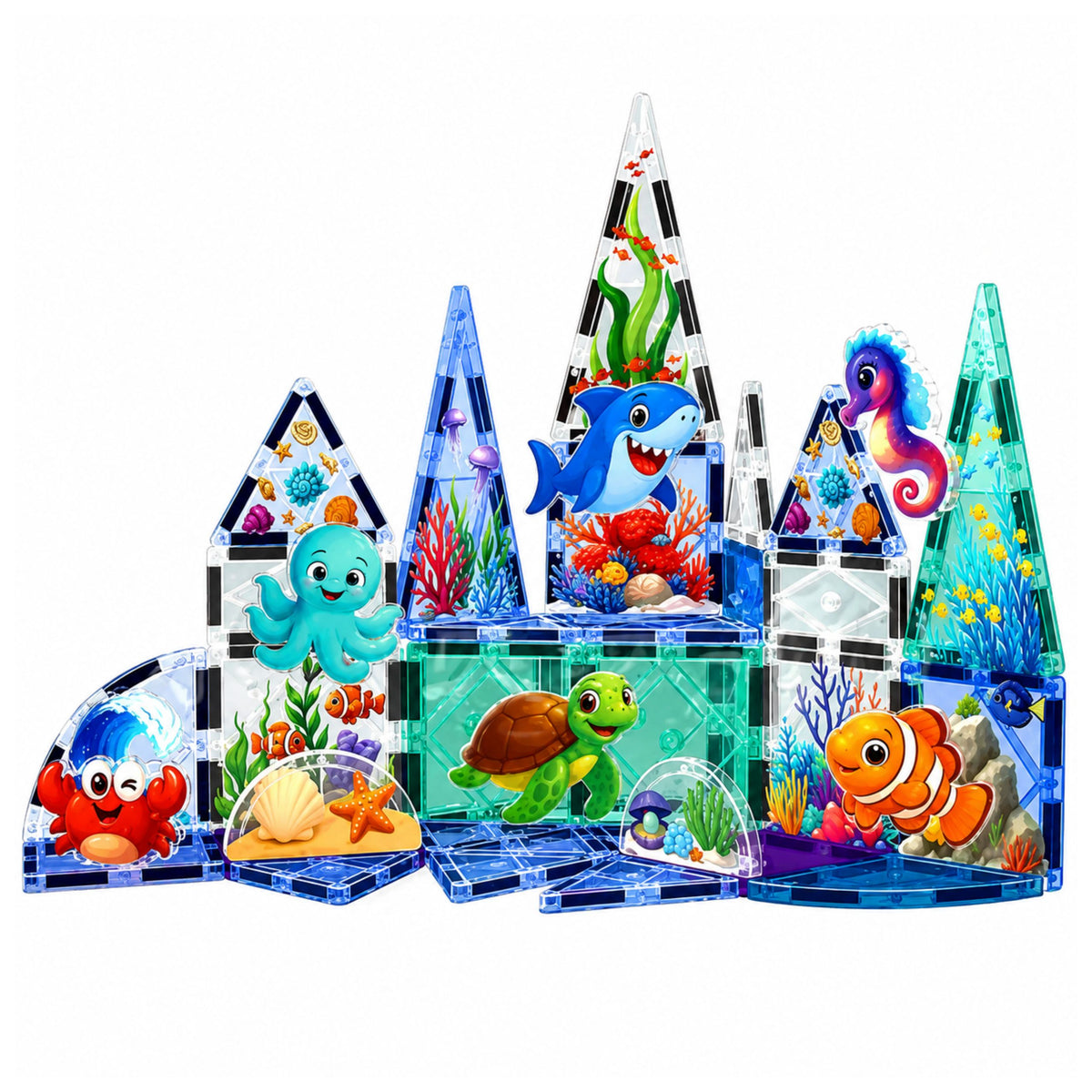 Magnetic Construction Blocks Sea Animals Ocean 40 Pcs.