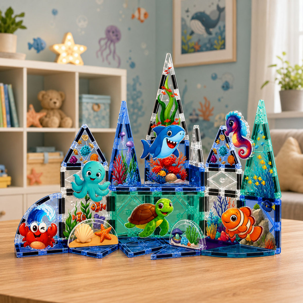 Magnetic Construction Blocks Sea Animals Ocean 40 Pcs.