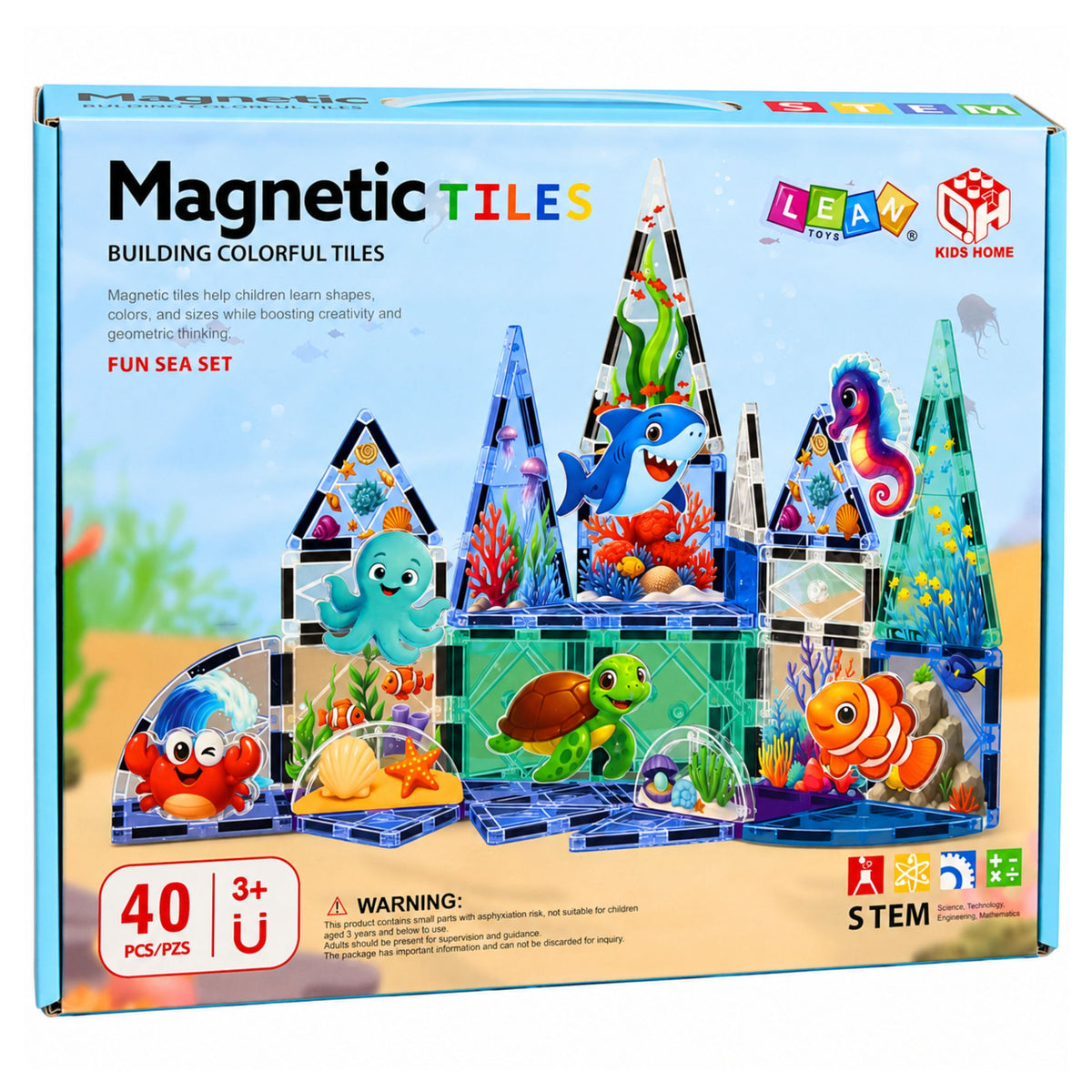 Magnetic Construction Blocks Sea Animals Ocean 40 Pcs.
