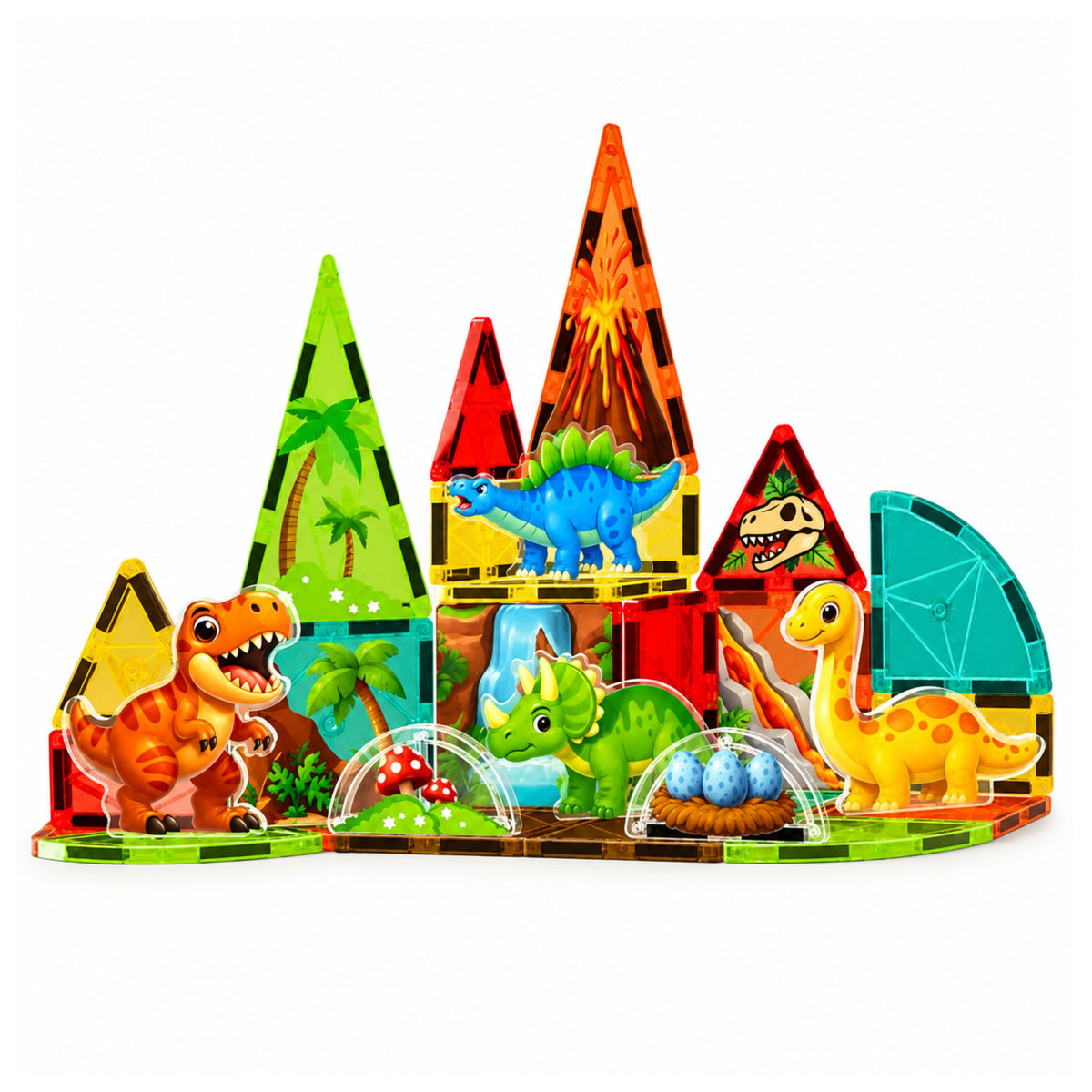 Magnetic Construction Blocks Dinosaurs Volcano Colorful 31 Pcs.