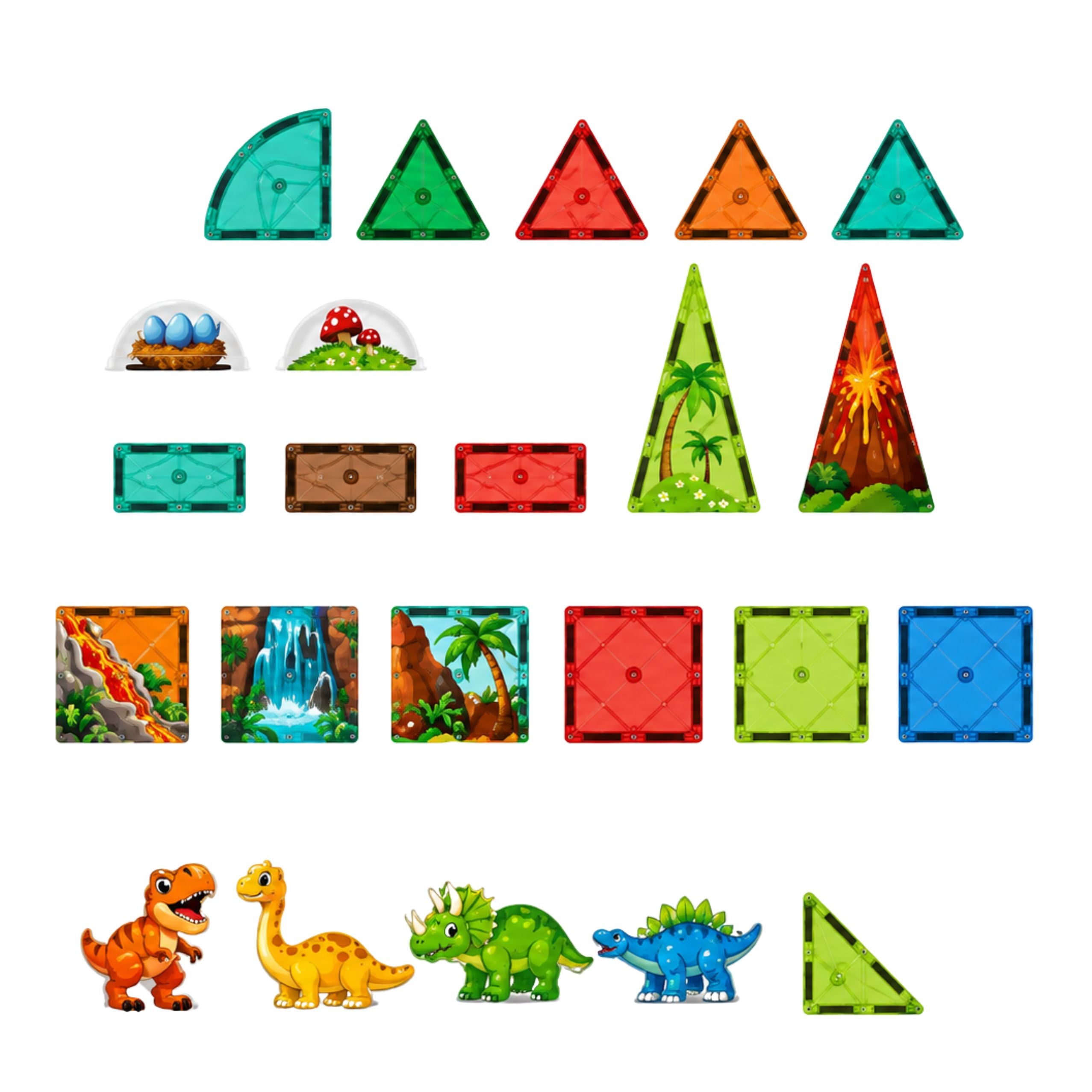Magnetic Construction Blocks Dinosaurs Volcano Colorful 43 Pcs.