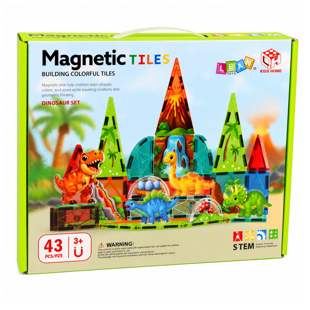Klocki magnetyczne Dinozaury Wulkan Kolorowe 43 szt.