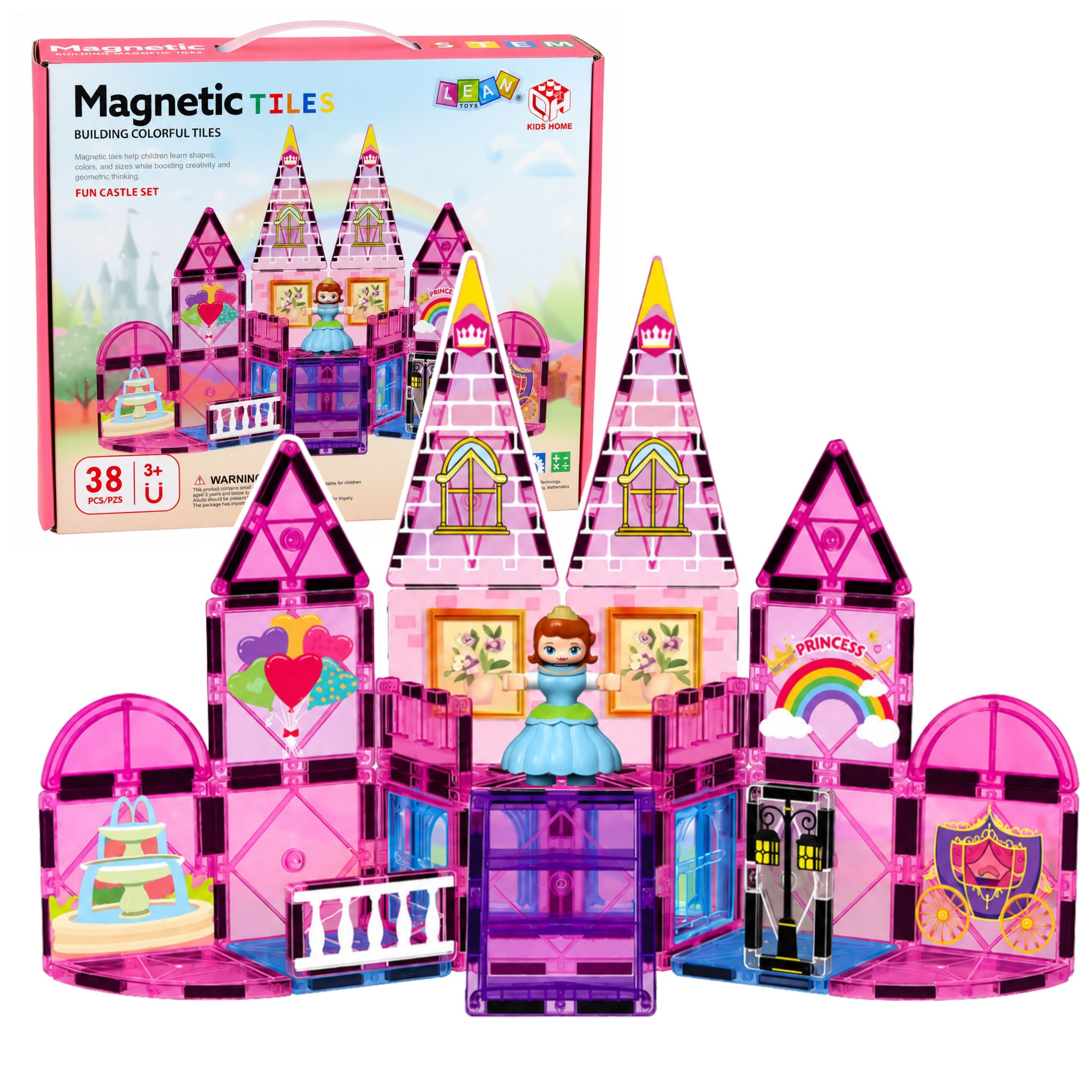 Magnetic Construction Blocks Princess Castle Pink 38 Pcs.