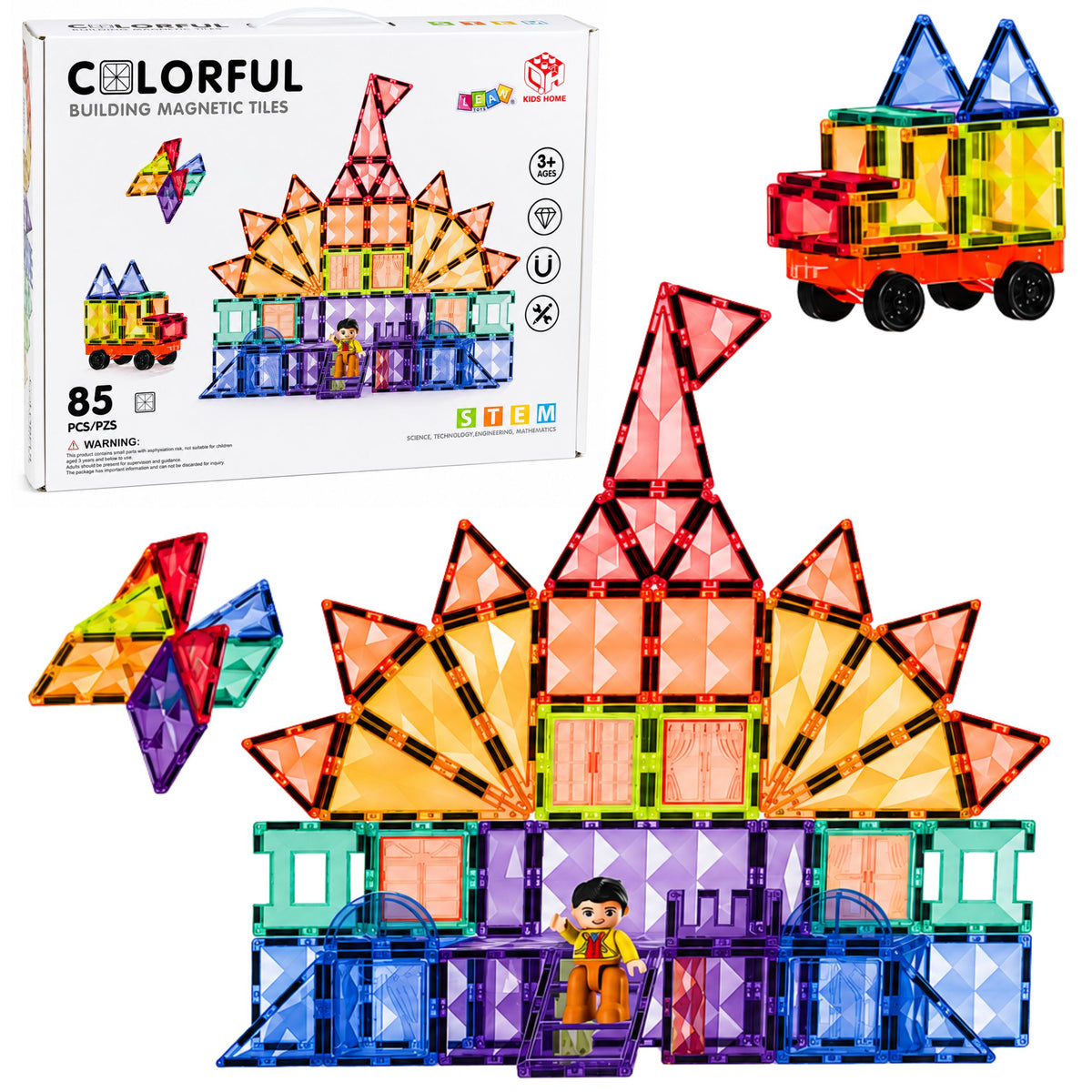 Blocchi di Costruzione Magnetici Pannelli 3D Gambo Creativo Colorato 85 Pz.