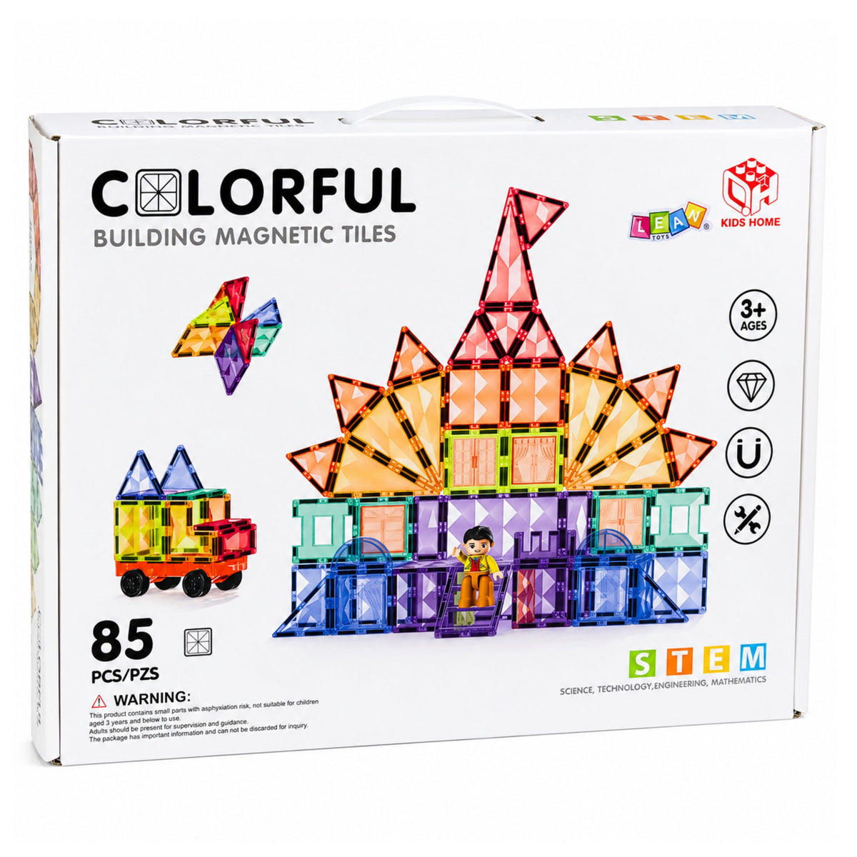 Blocchi di Costruzione Magnetici Pannelli 3D Gambo Creativo Colorato 85 Pz.