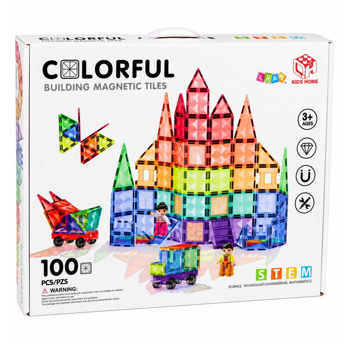 Magnetic Construction Blocks 3d Panels Creative Stem Colorful 100 Pcs.