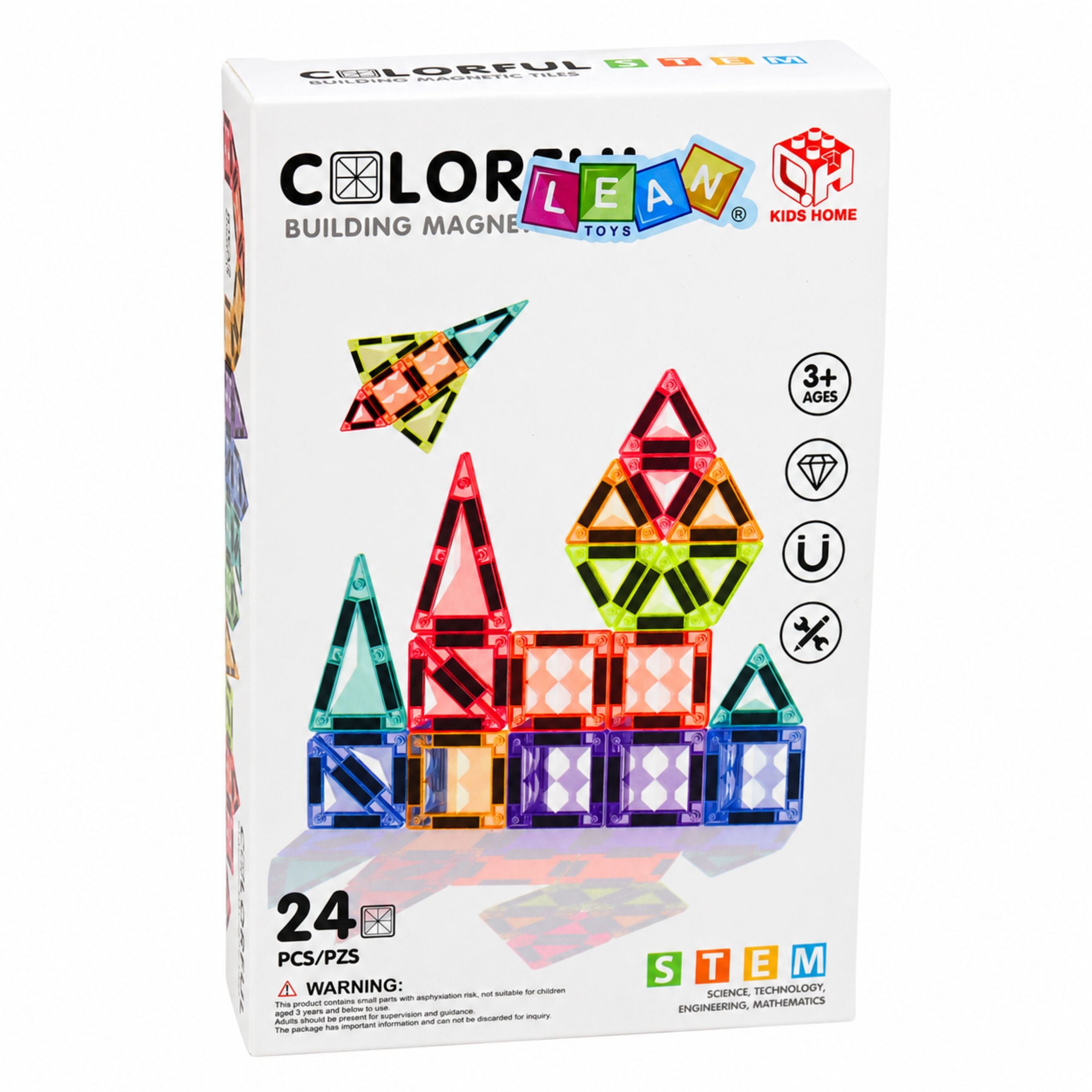 Magnetic Construction Blocks 3d Panels Creative Stem Colorful 24 Pcs.
