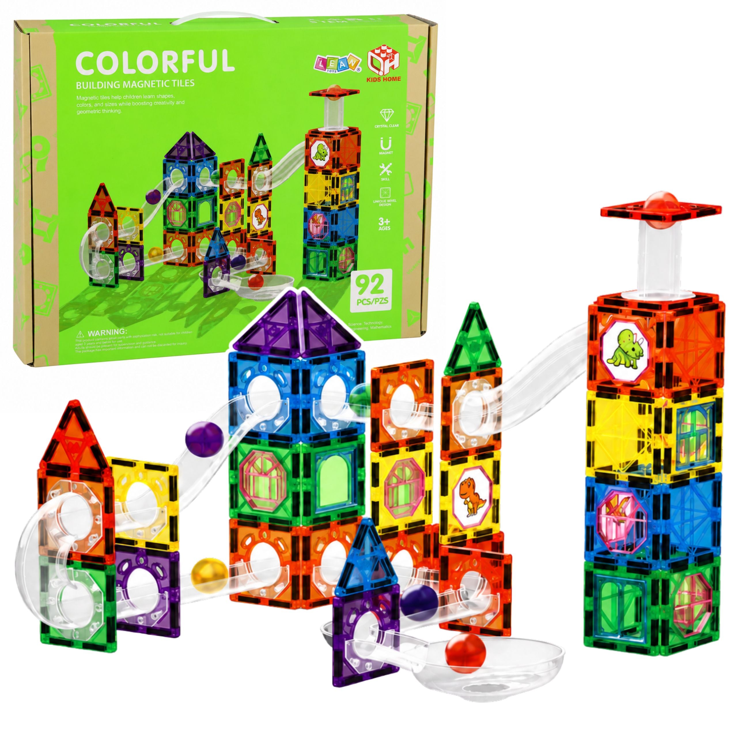 Magnetic Construction Blocks Track For Stem Balls Dinosaurs 92 Pcs.