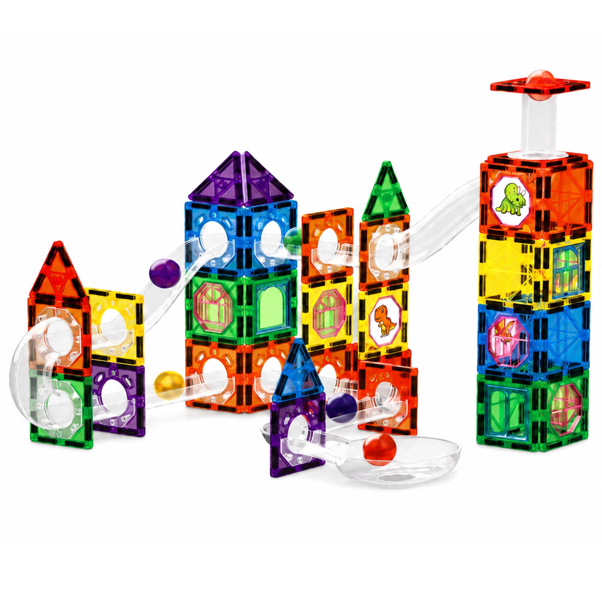 Magnetic Construction Blocks Track For Stem Balls Dinosaurs 92 Pcs.