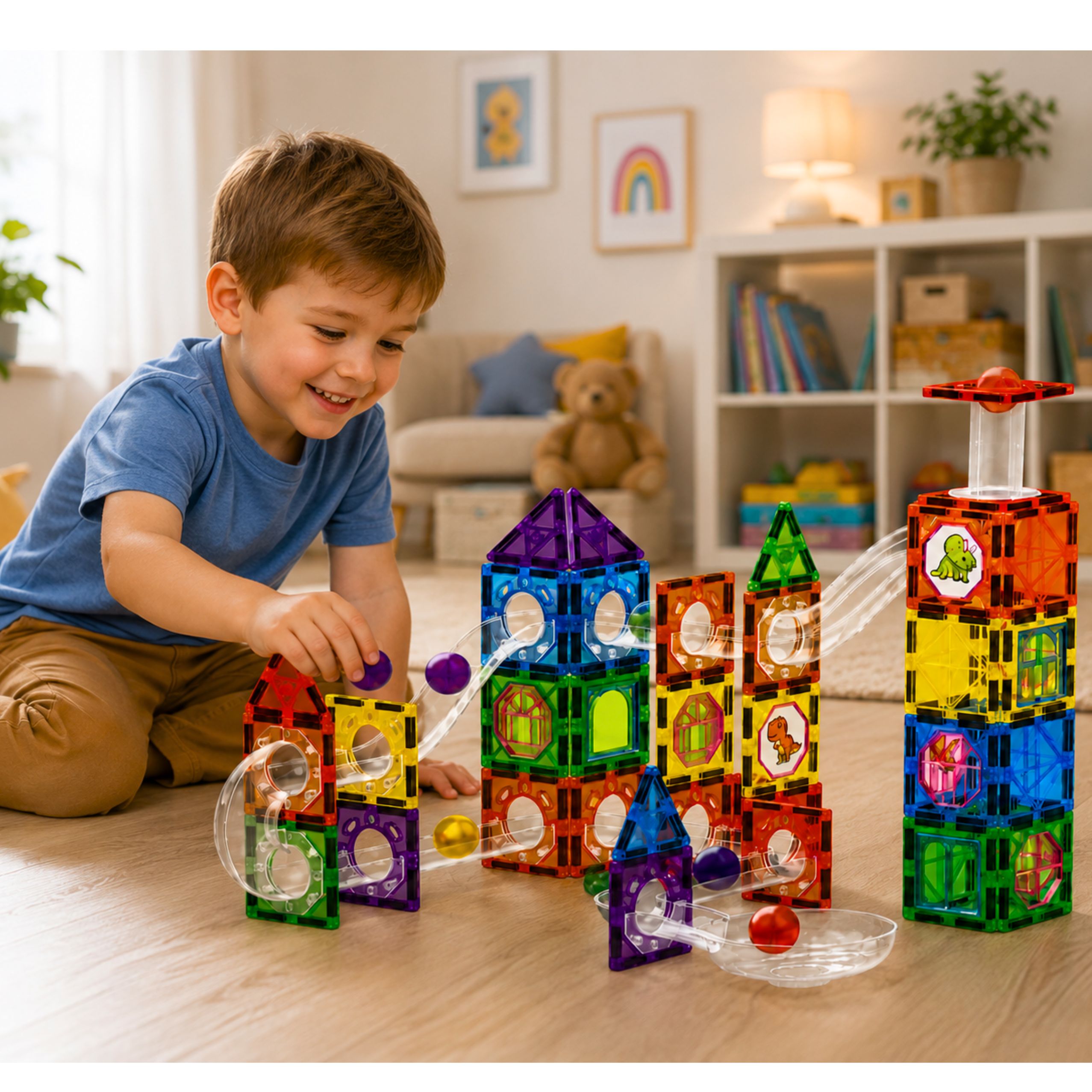 Magnetic Construction Blocks Track For Stem Balls Dinosaurs 92 Pcs.