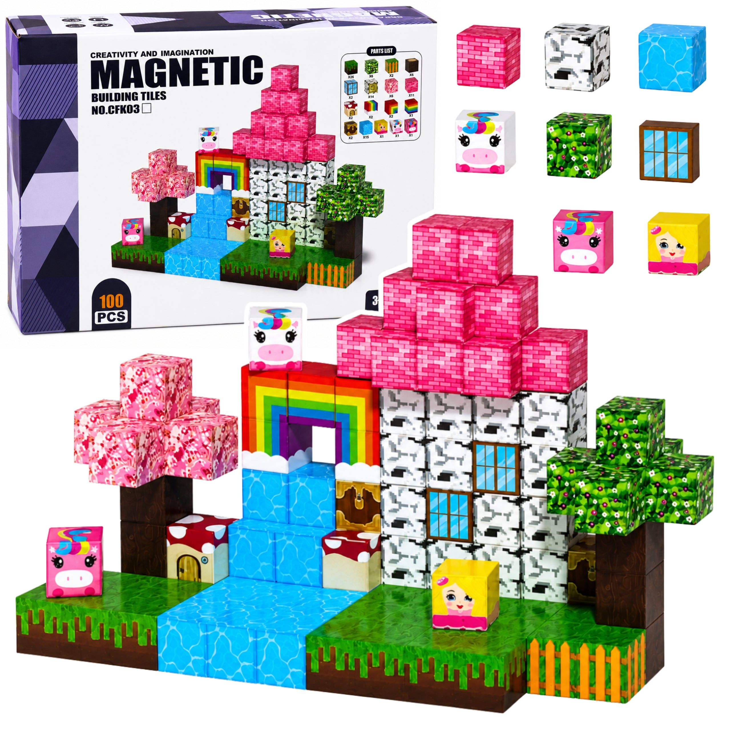 Set Of Magnetic Blocks Cubes Pixel Cubes Magic Land 3d 100 Pcs.