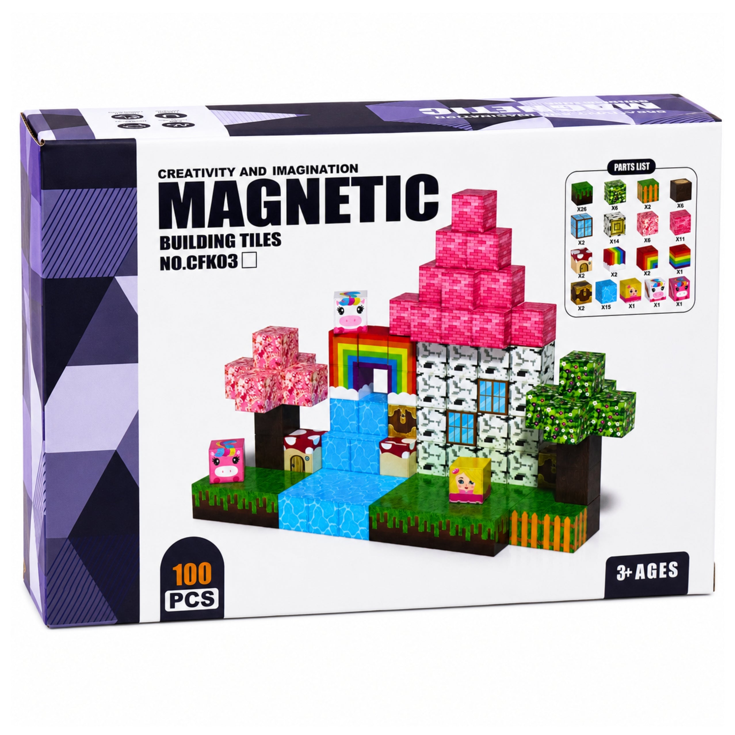 Set Of Magnetic Blocks Cubes Pixel Cubes Magic Land 3d 100 Pcs.