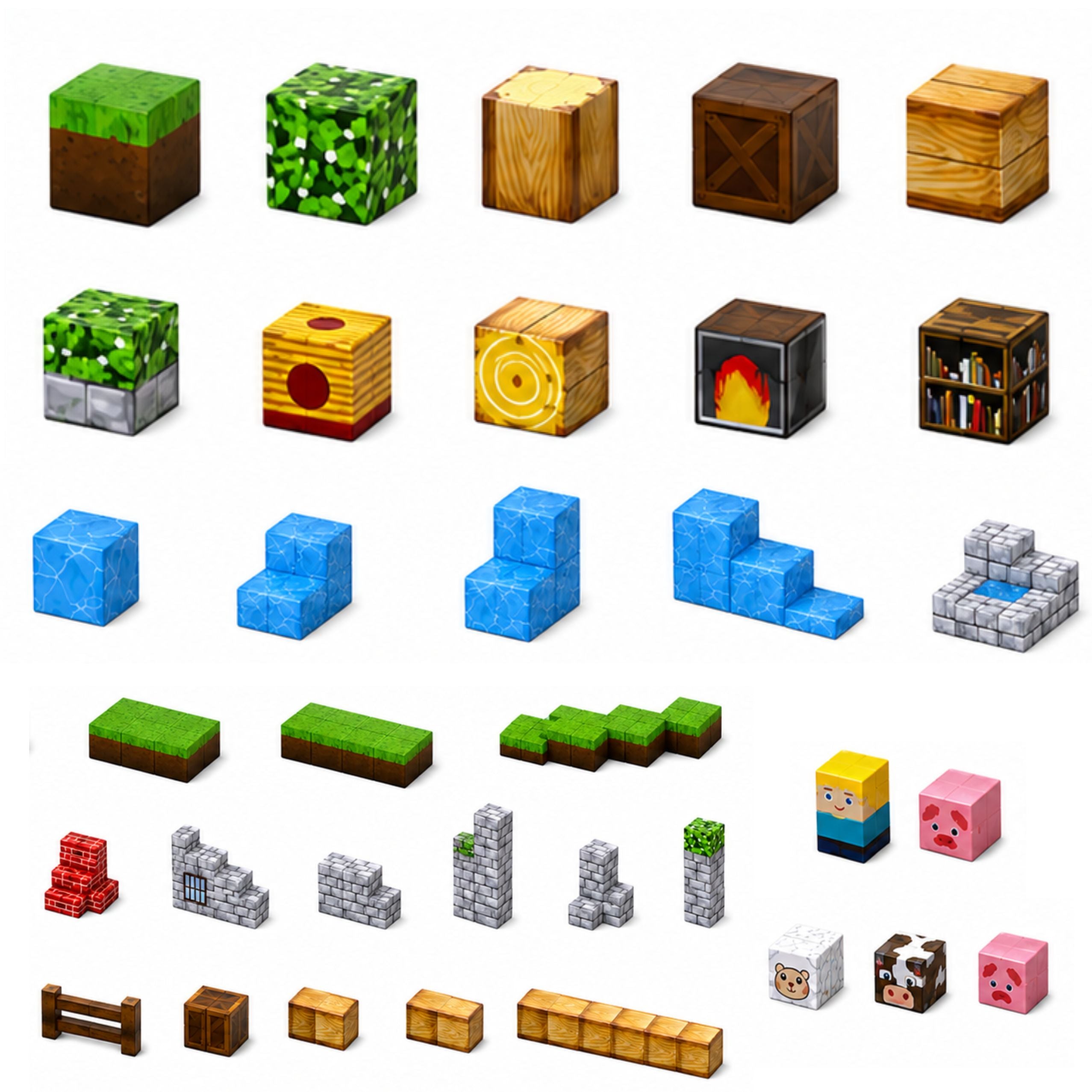 Set Of Magnetic Blocks Cubes Pixels Forest Waterfall 3d 100 Pcs.