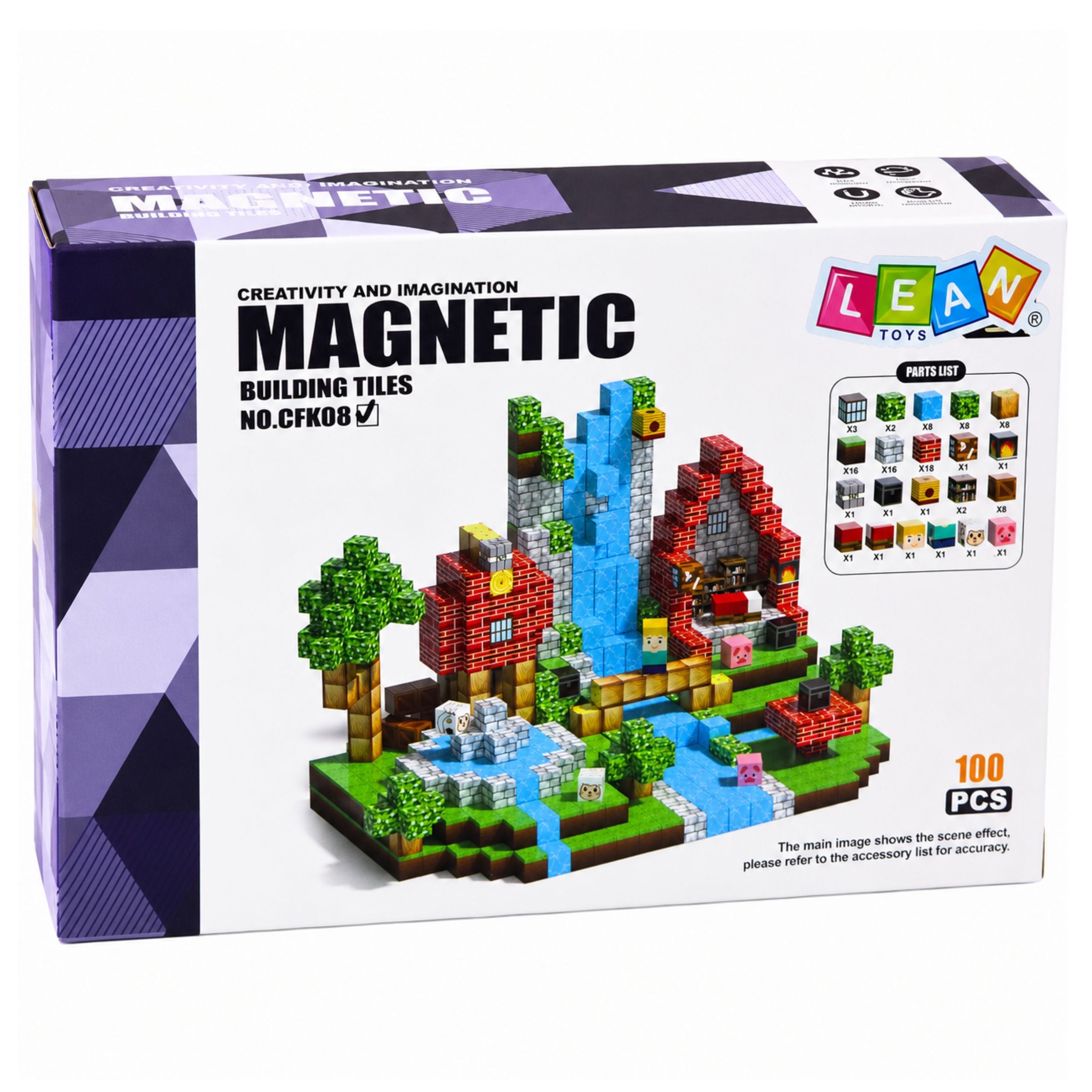 Set Of Magnetic Blocks Cubes Pixels Forest Waterfall 3d 100 Pcs.