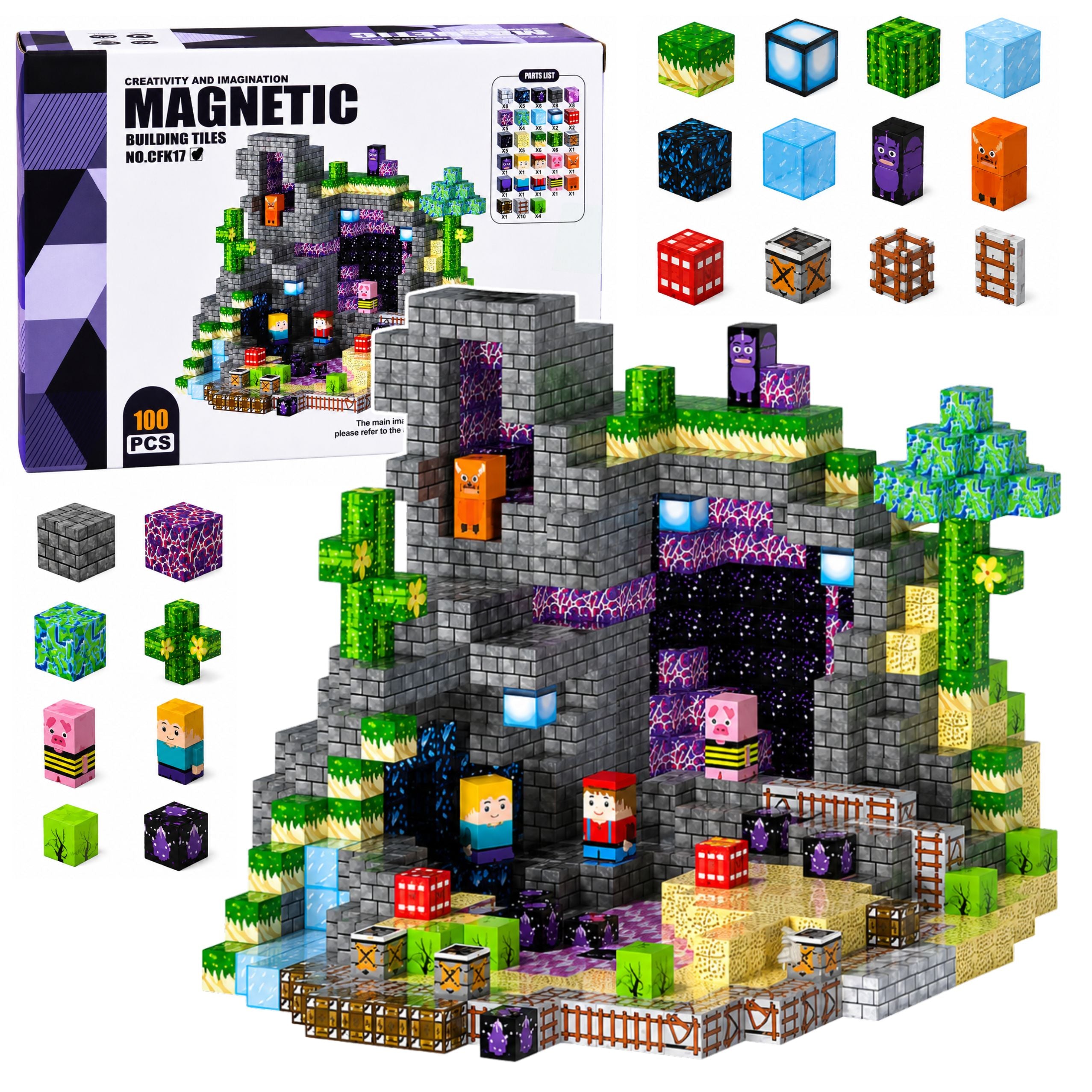 Magnetic Blocks Pixels Cubes Cubes Square World 100 Pcs.