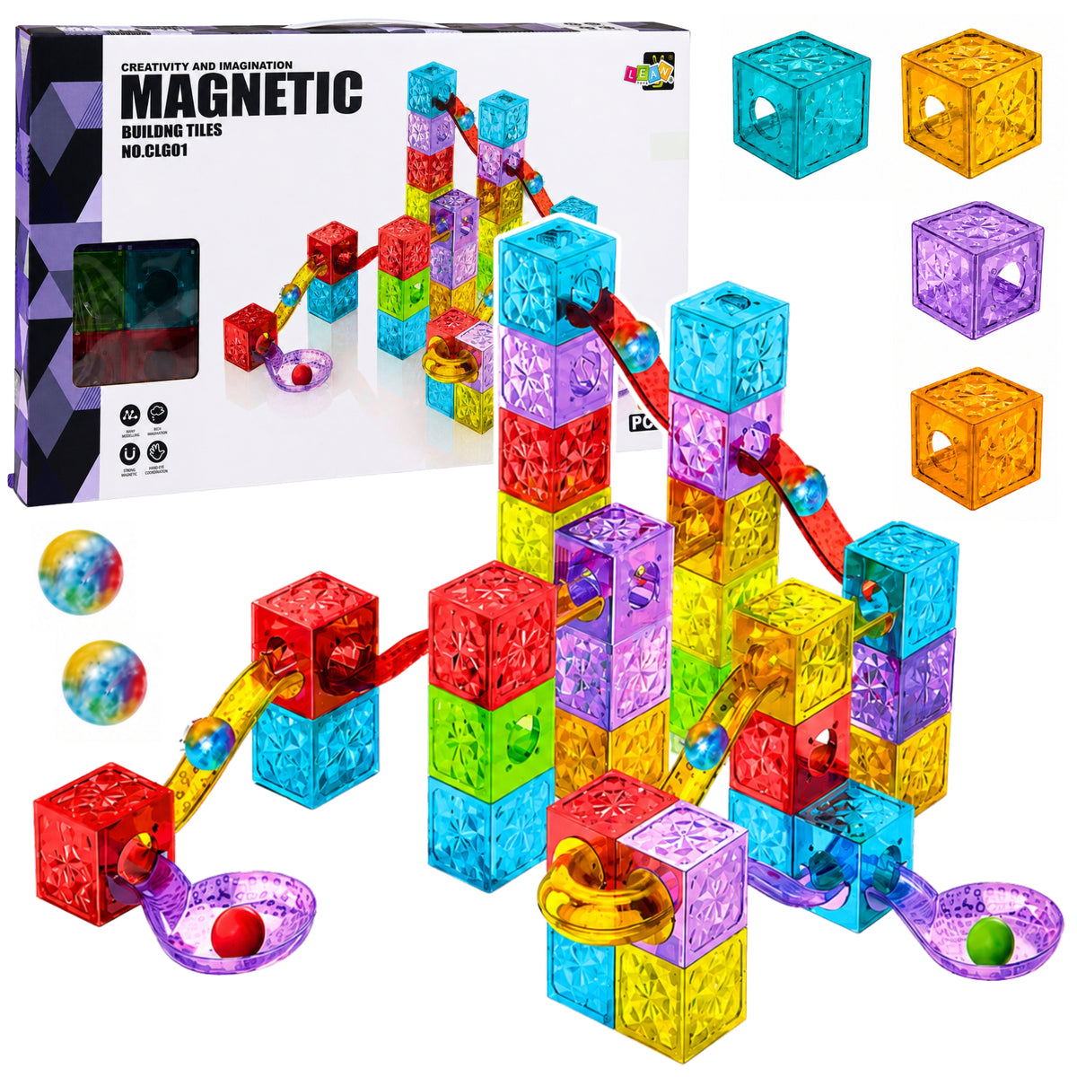Panneaux de blocs de construction magnétiques, piste à billes colorée, 60 pièces.