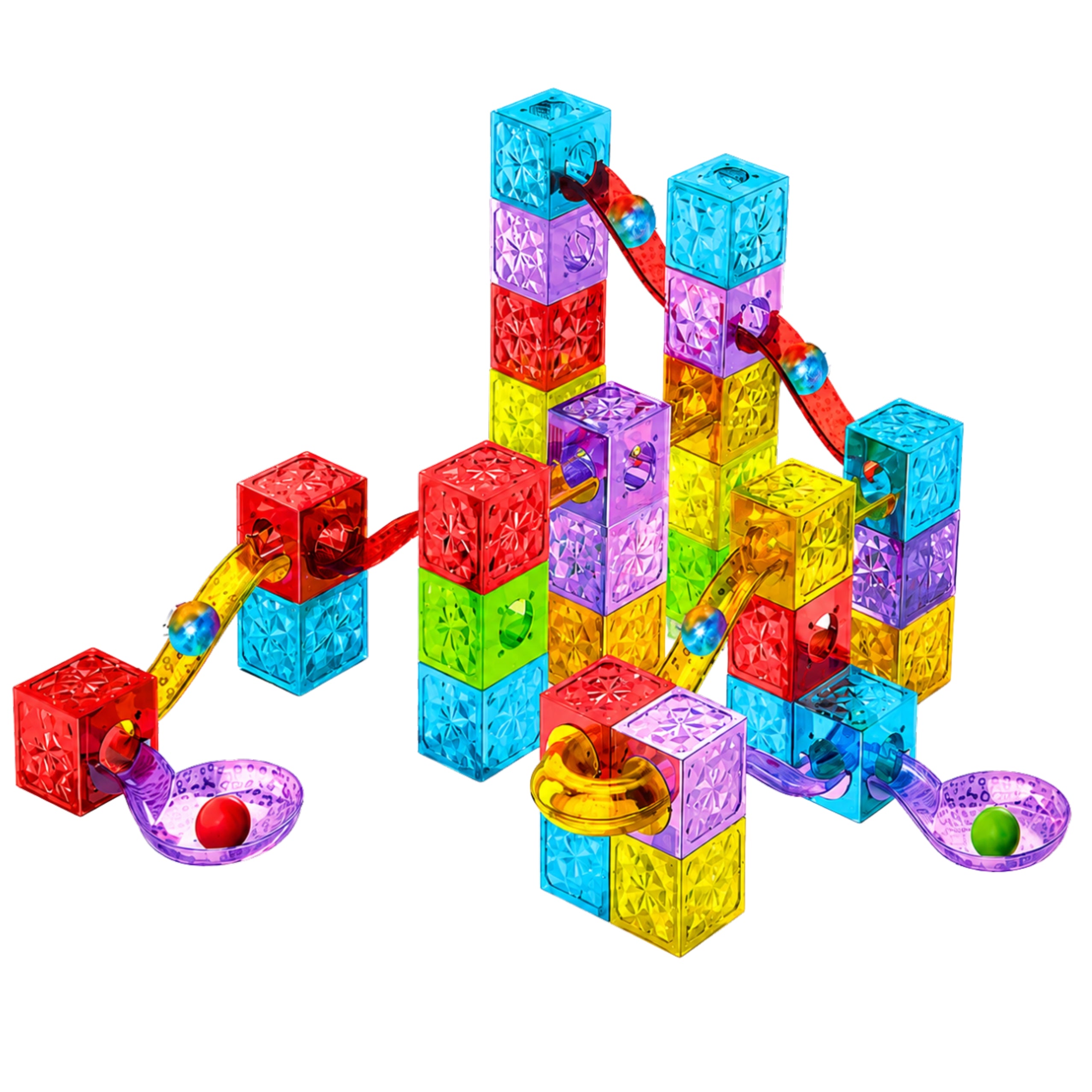 Magnetic Construction Blocks Panels Ball Track Colorful 60 Pcs.