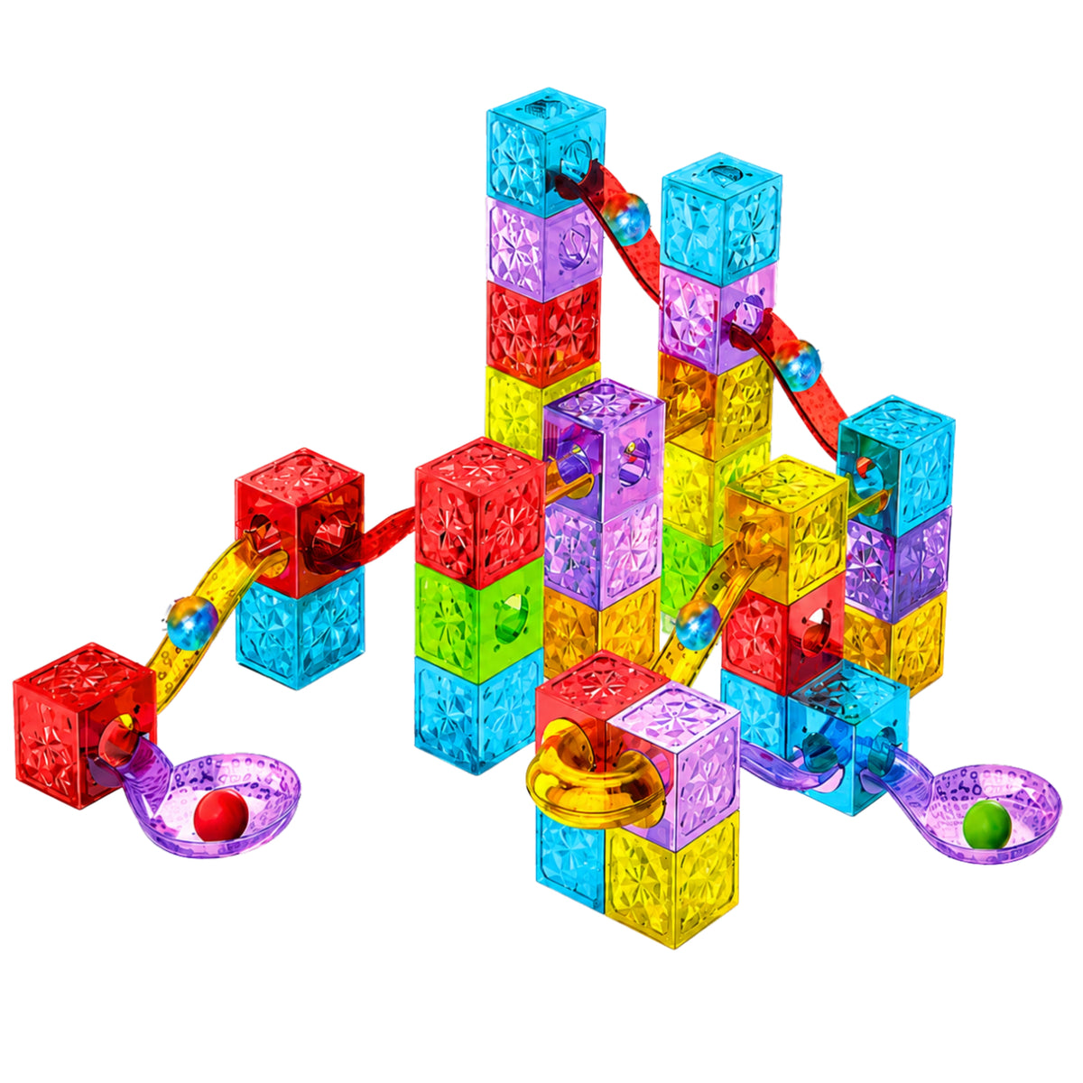 Panneaux de blocs de construction magnétiques, piste à billes colorée, 60 pièces.