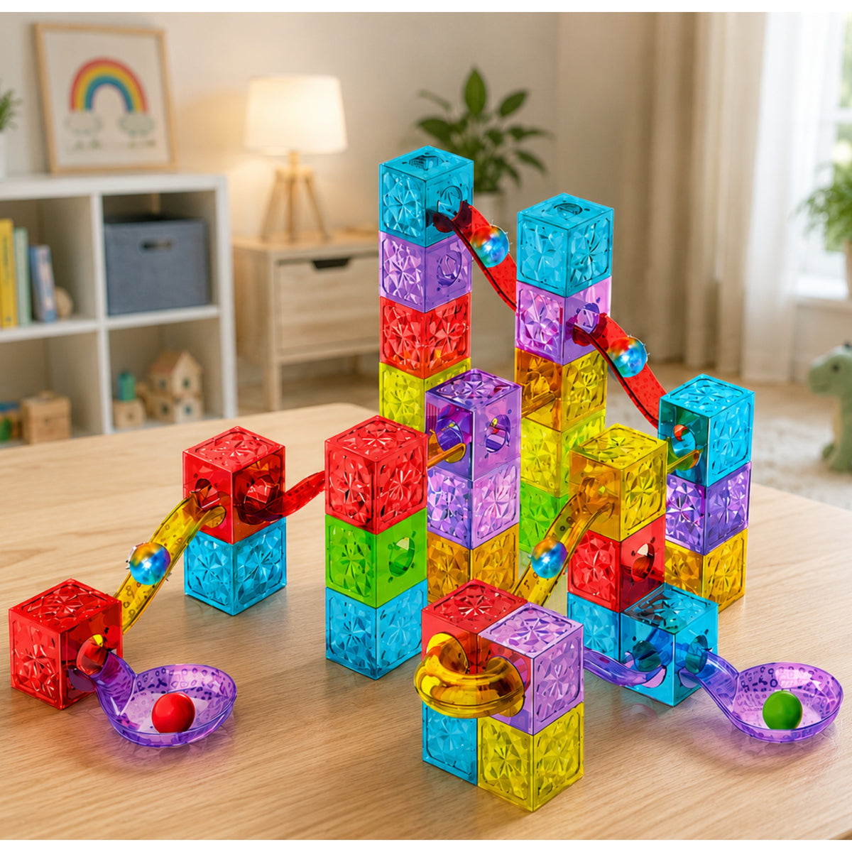 Panneaux de blocs de construction magnétiques, piste à billes colorée, 60 pièces.