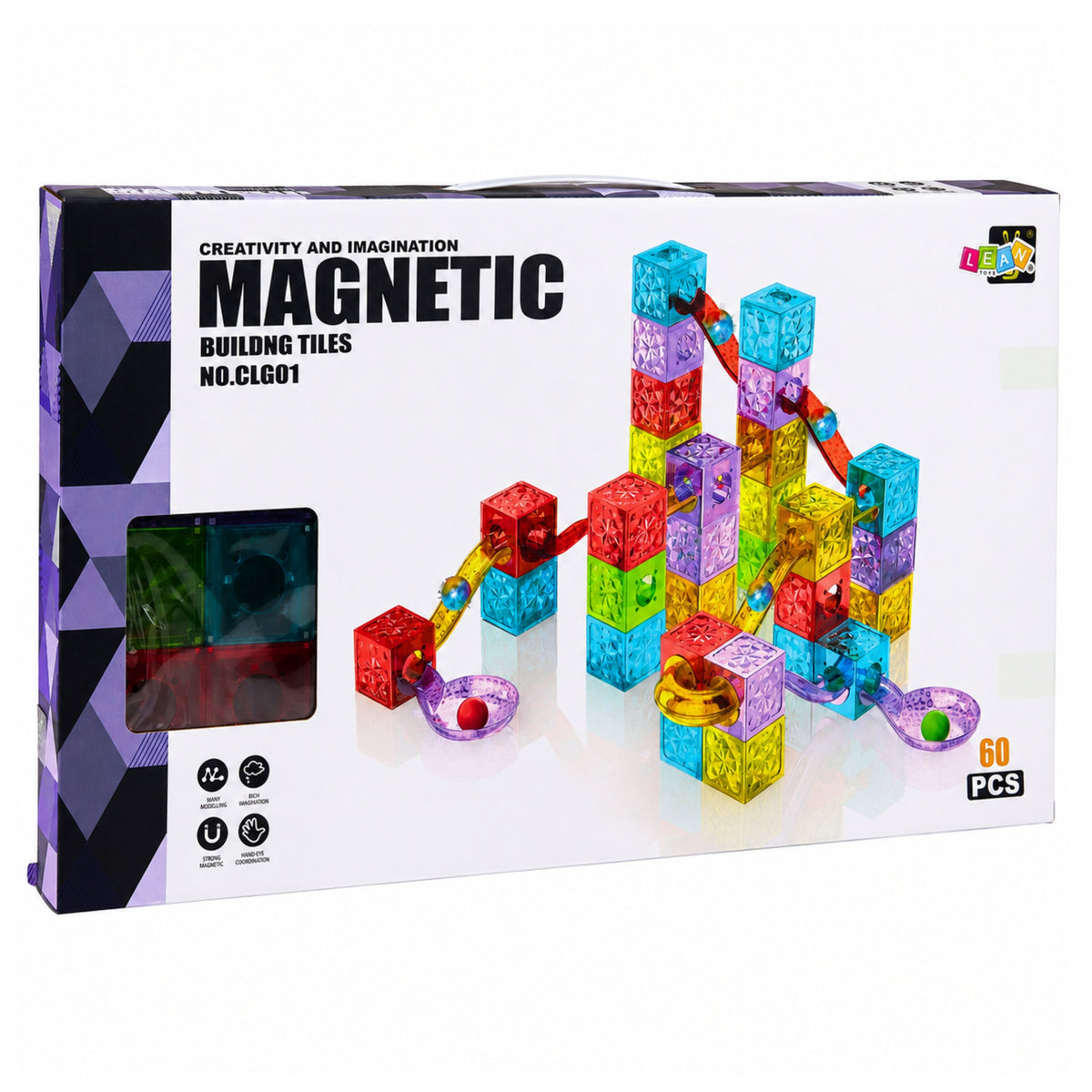 Panneaux de blocs de construction magnétiques, piste à billes colorée, 60 pièces.
