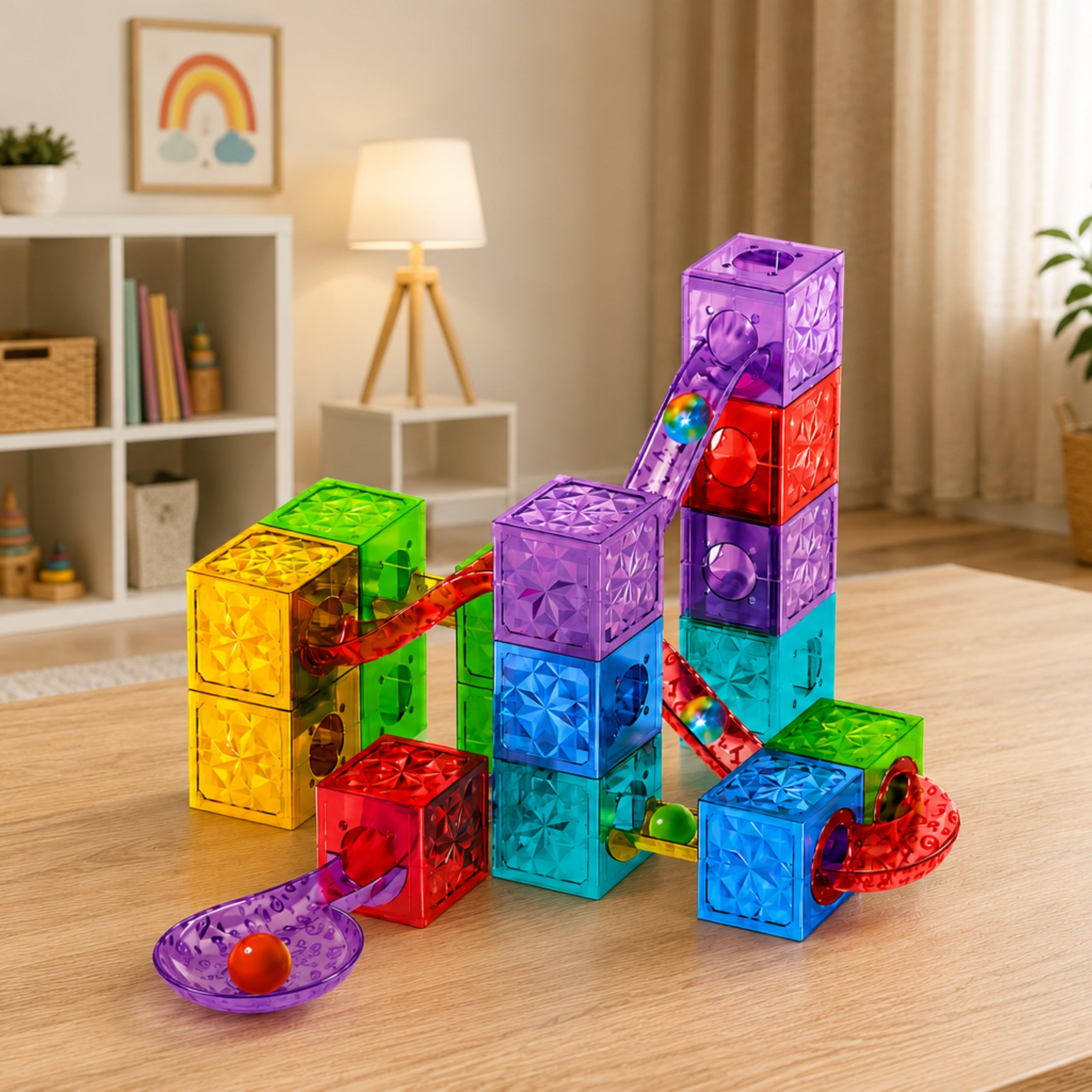 Magnetic Construction Blocks Cubes Ball Track Colorful 33 Pcs.