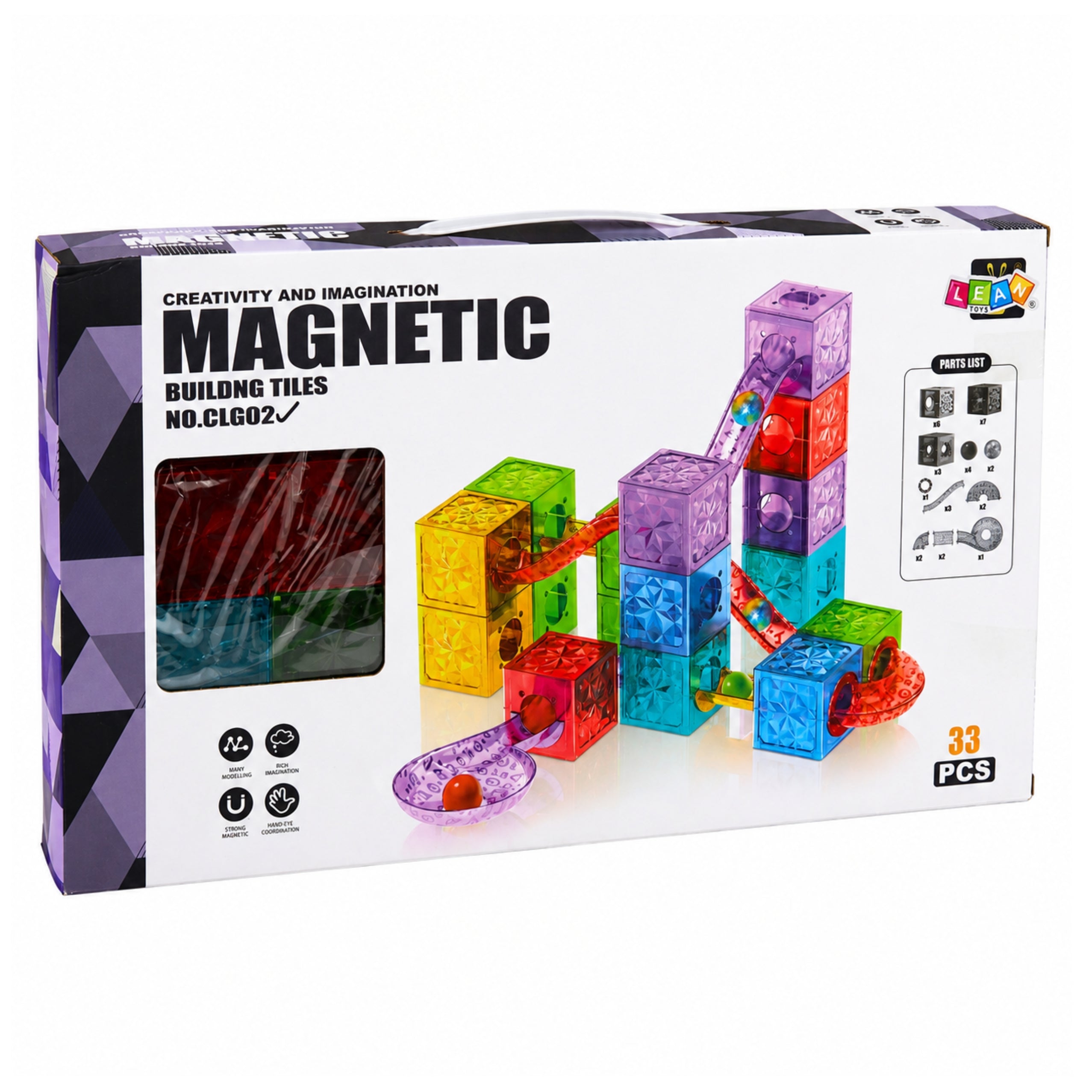 Magnetic Construction Blocks Cubes Ball Track Colorful 33 Pcs.